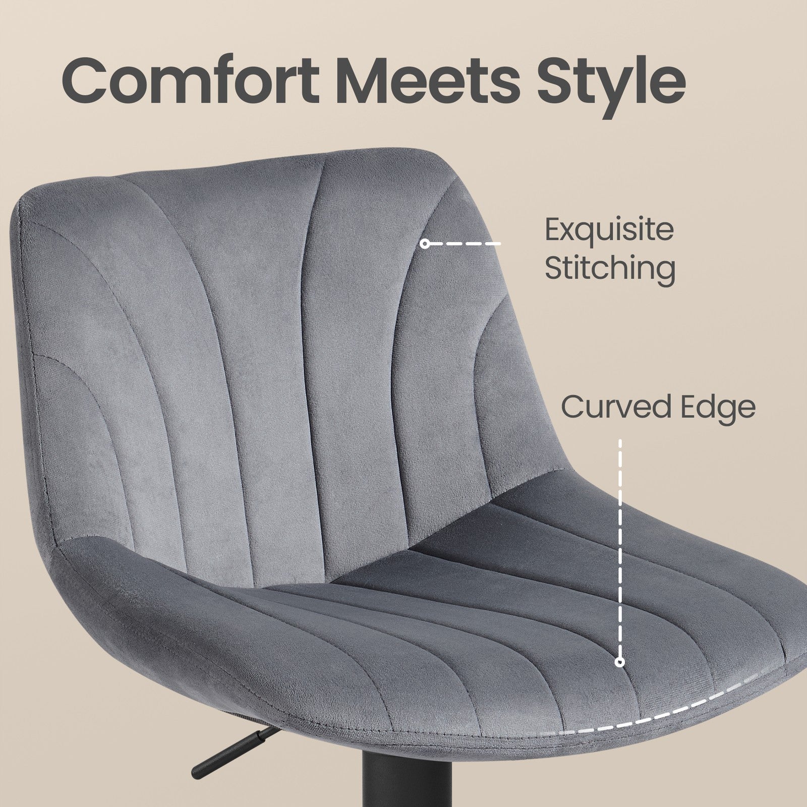 Adjustable Bar Stools - 2 Pack - PU Leather - 360° Swivel