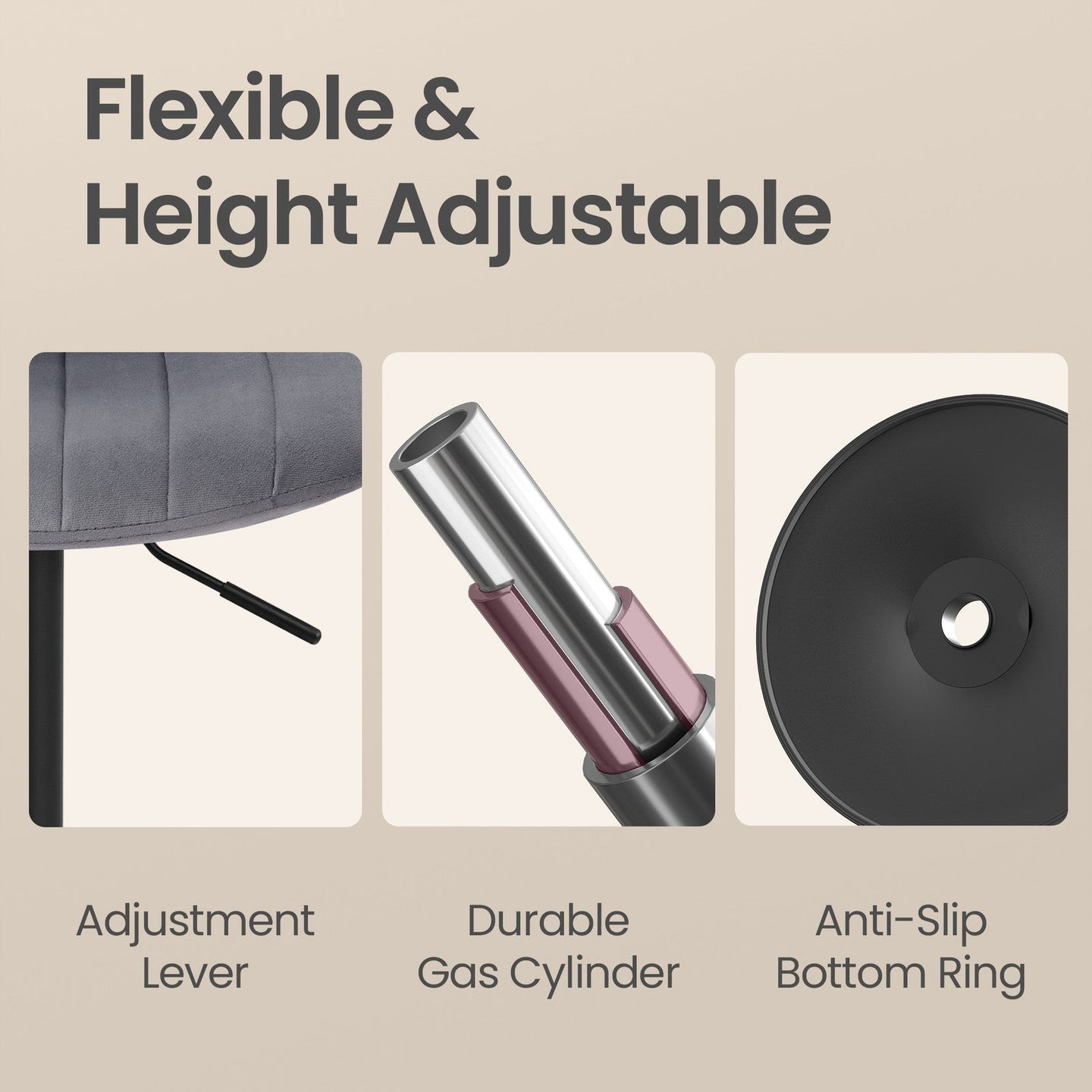 Adjustable Bar Stools - 2 Pack - PU Leather - 360° Swivel