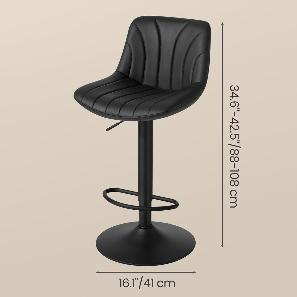Adjustable Bar Stools - Set of 2 - PU Leather - 360° Swivel