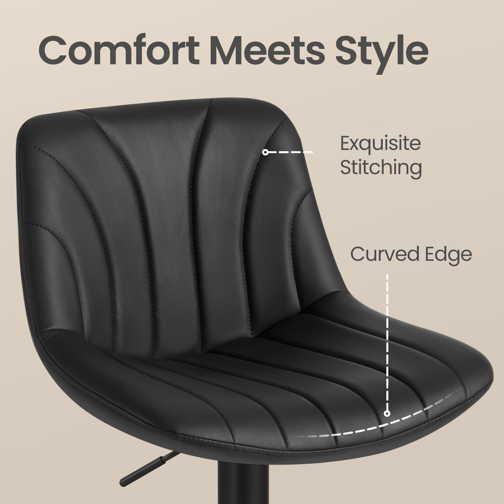Adjustable Bar Stools - Set of 2 - PU Leather - 360° Swivel