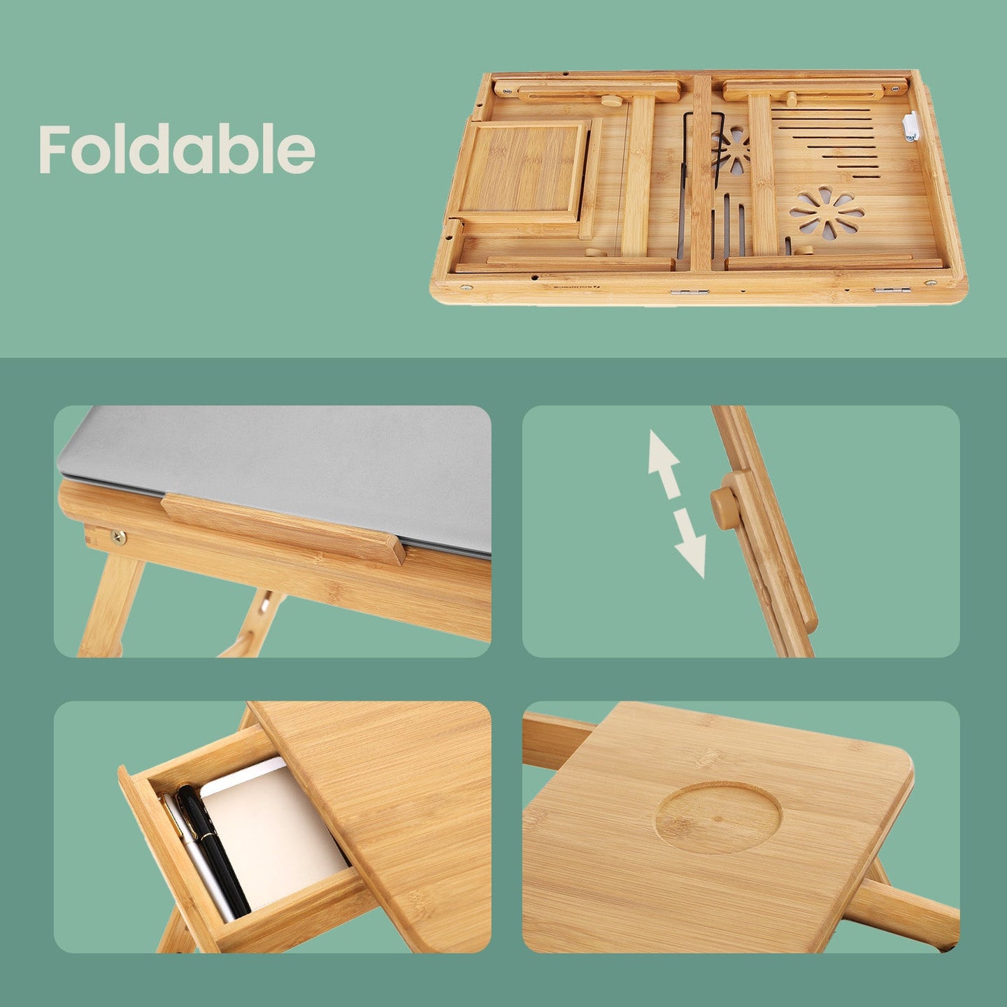 Bamboo Laptop Desk - 55L - Adjustable Height