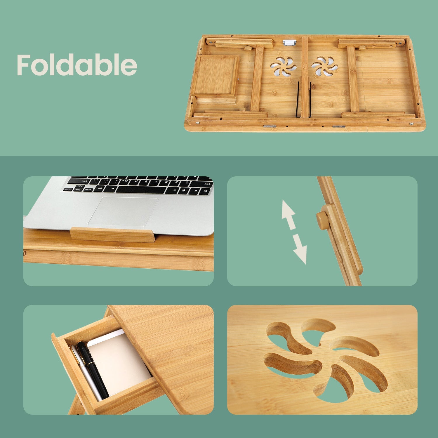 Bamboo Laptop Desk - 89x35x29 - Foldable
