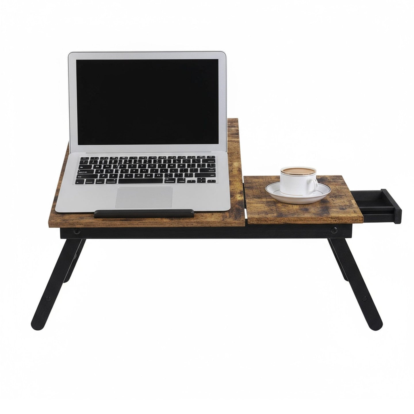 Bed Tray - Wood - Rustic Brown - Adjustable Tilting Top with Height Adjustable Folding Legs