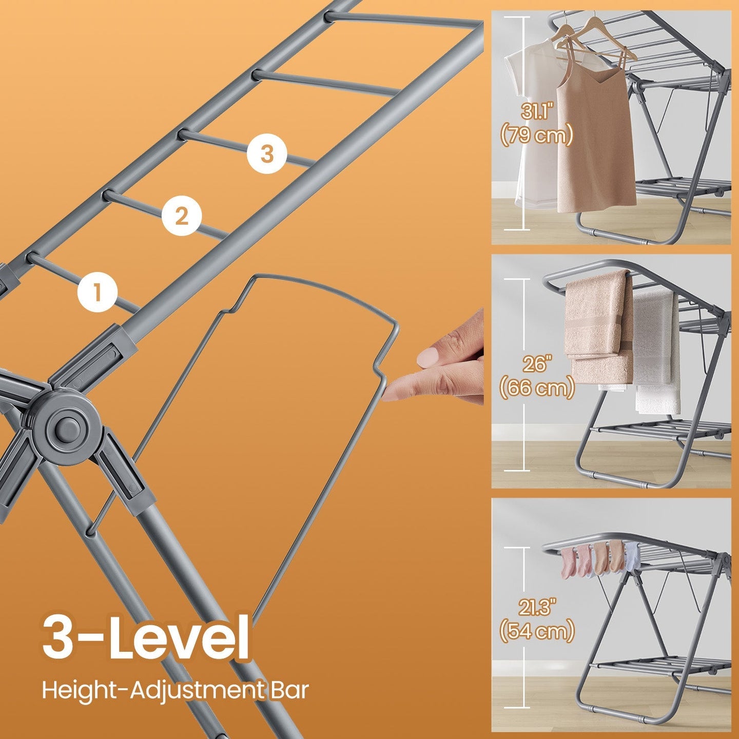 Clothes Drying Rack - Metal - Silver