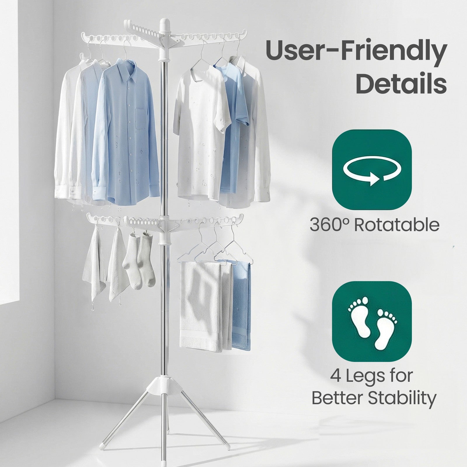 Clothes Drying Rack - Steel and Plastic - White