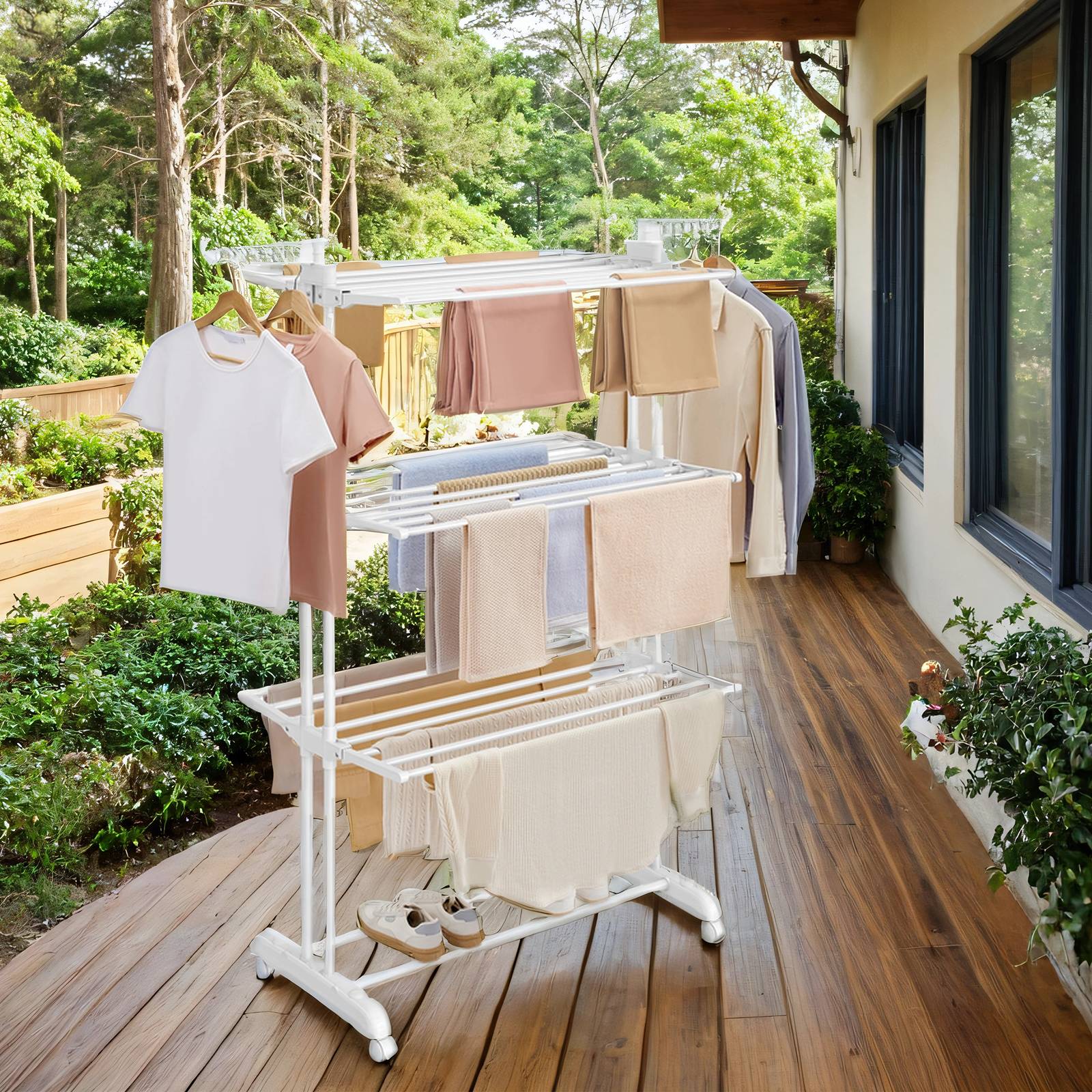Folding Laundry Drying Rack - Stainless Steel - Gray - 4-Tier Design with Foldable Wings