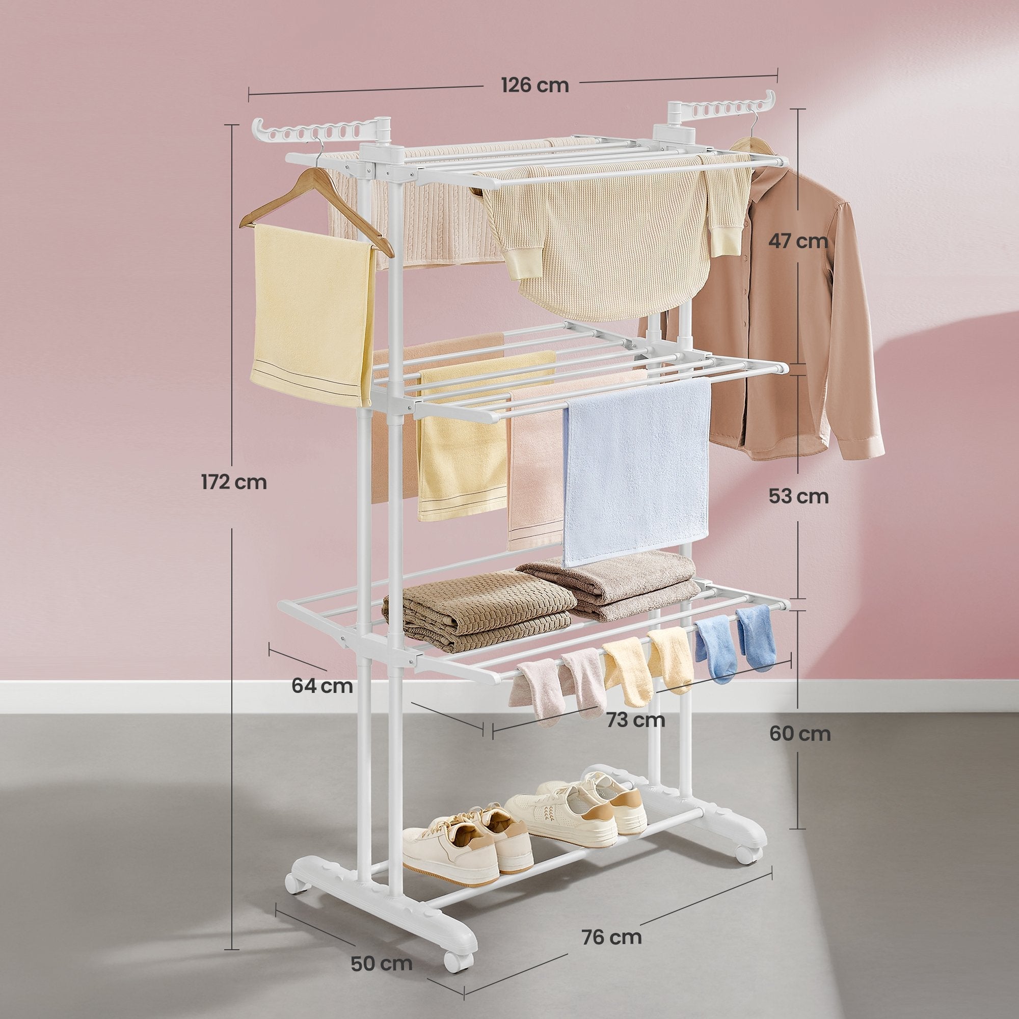 Folding Laundry Drying Rack - Stainless Steel - Gray - 4-Tier Design with Foldable Wings