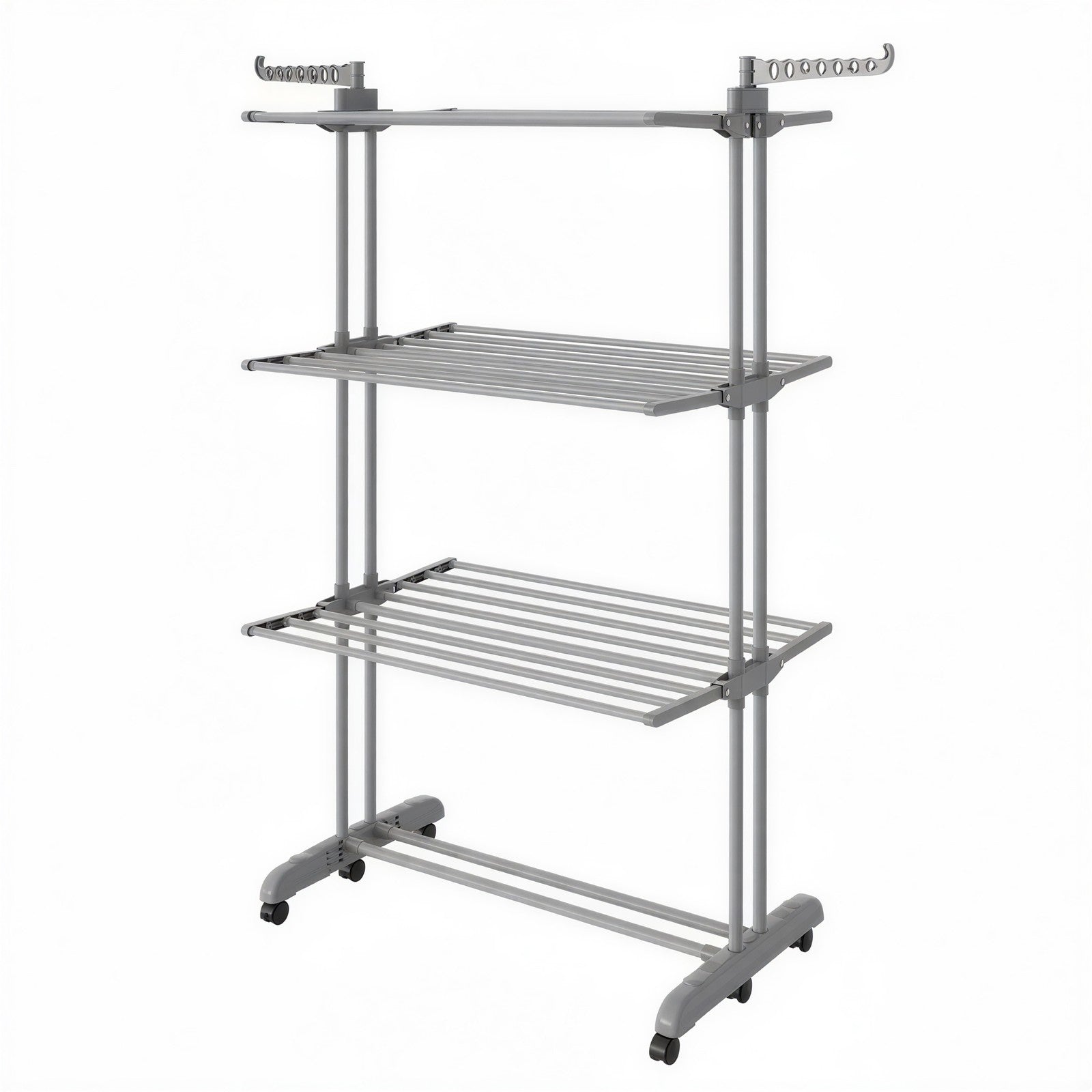 Clothes Drying Rack - Stainless Steel - Gray - Foldable with Wheels and Side Wings