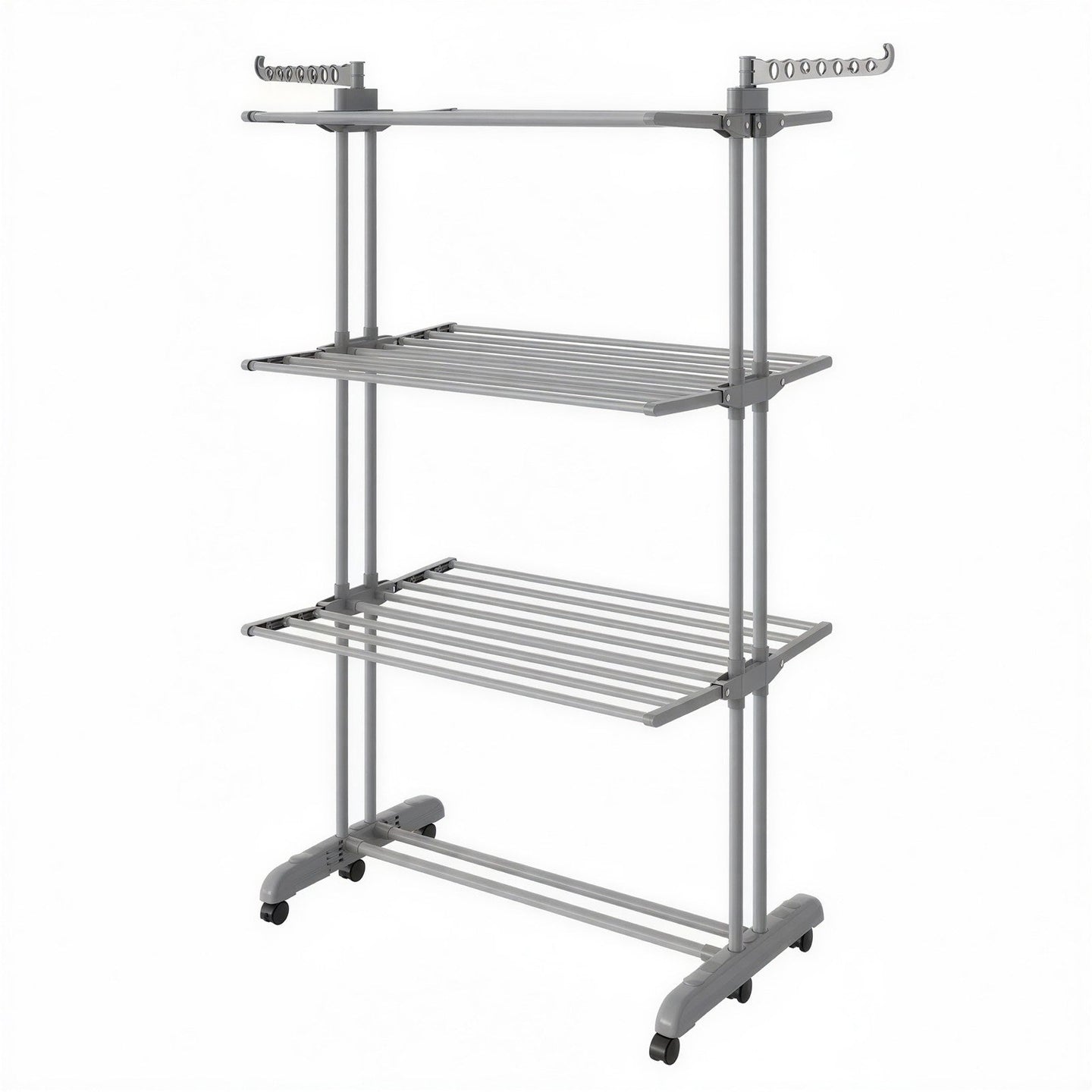 Clothes Drying Rack - Stainless Steel - Gray - Foldable with Wheels and Side Wings