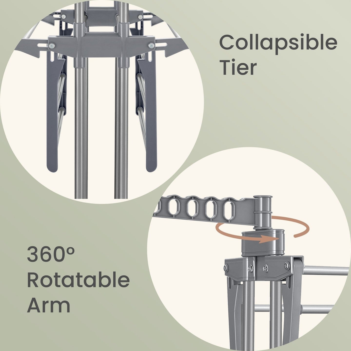 Clothes Drying Rack - Stainless Steel - Gray - Foldable with Wheels and Side Wings