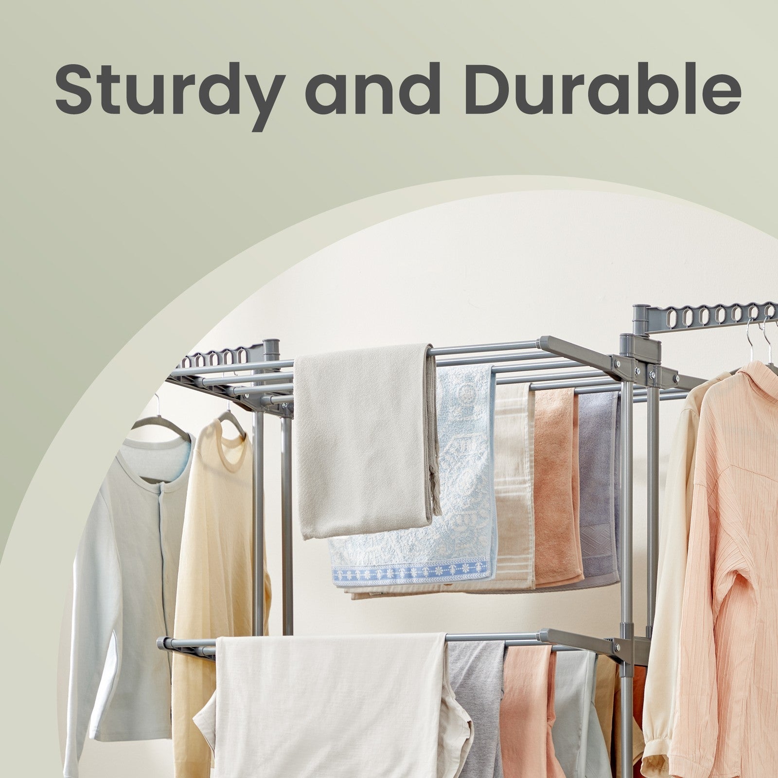 Clothes Drying Rack - Stainless Steel - Gray - Foldable with Wheels and Side Wings