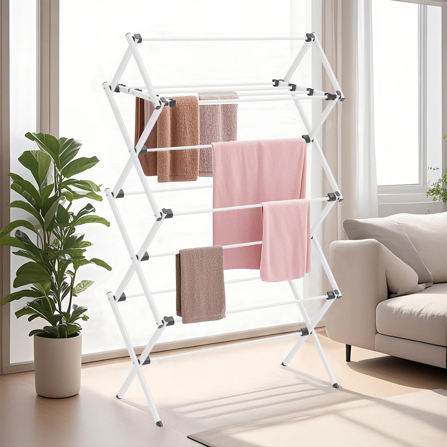 Foldable Clothes Drying Rack - Steel - White - Indoor/Outdoor Use