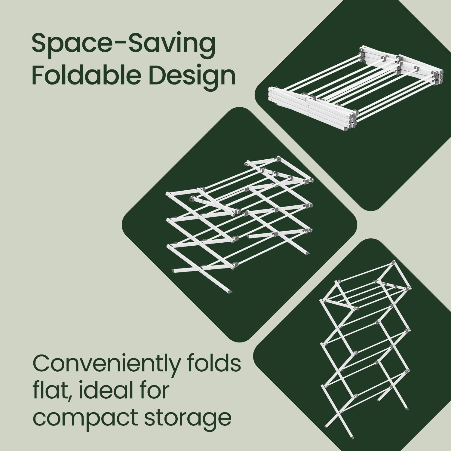 Foldable Clothes Drying Rack - Steel - White - Indoor/Outdoor Use