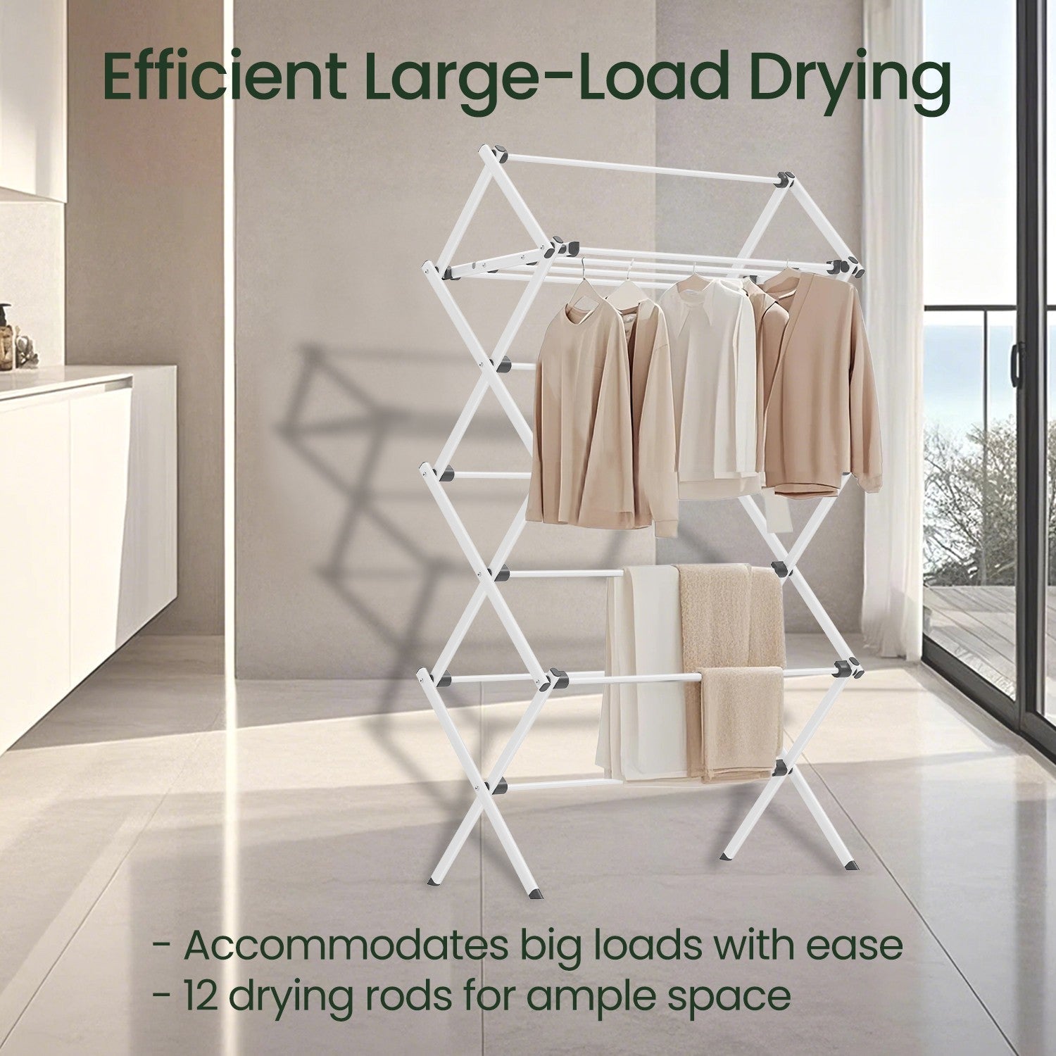 Foldable Clothes Drying Rack - Steel - White - Indoor/Outdoor Use
