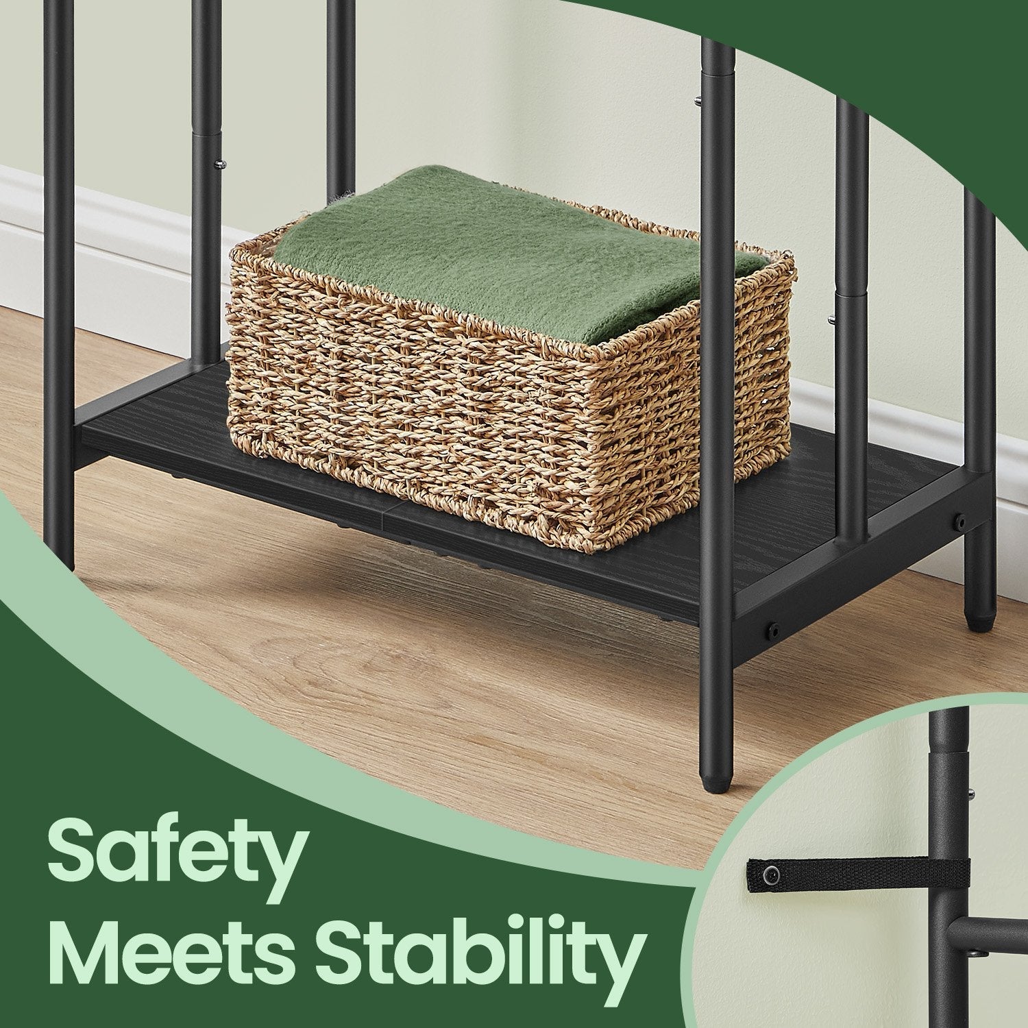 Freestanding Towel Rack - Metal - Ink Black and Ebony - 3-Tier with Storage Shelf and Hooks