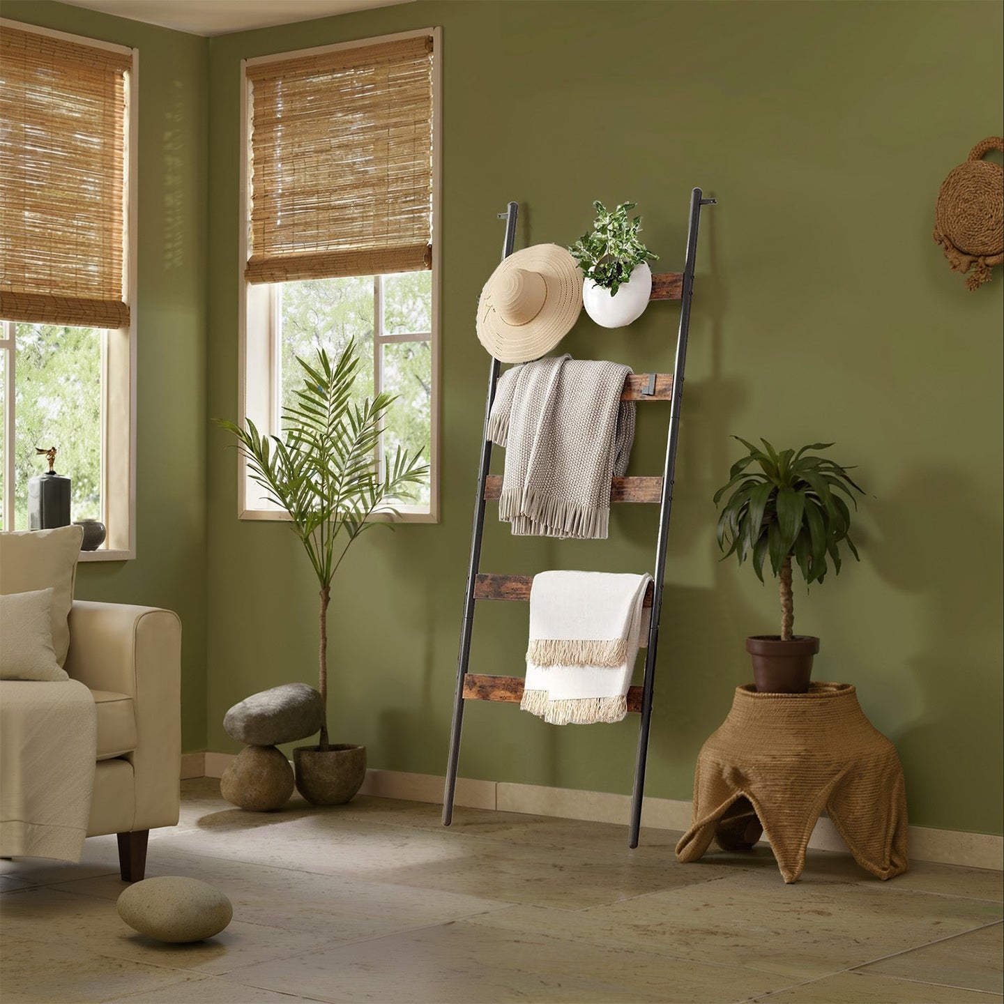 5-Tier Ladder Shelf - Steel - Rustic Brown and Black