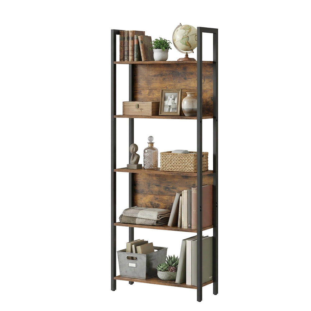 5-Tier Bookshelf, Book Shelf - Particleboard and Steel - Brown