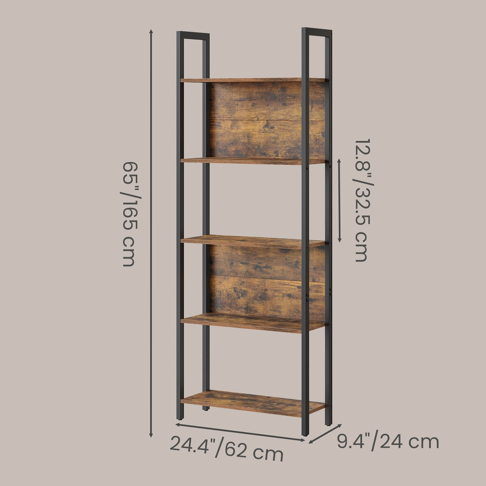 5-Tier Bookshelf, Book Shelf - Particleboard and Steel - Brown