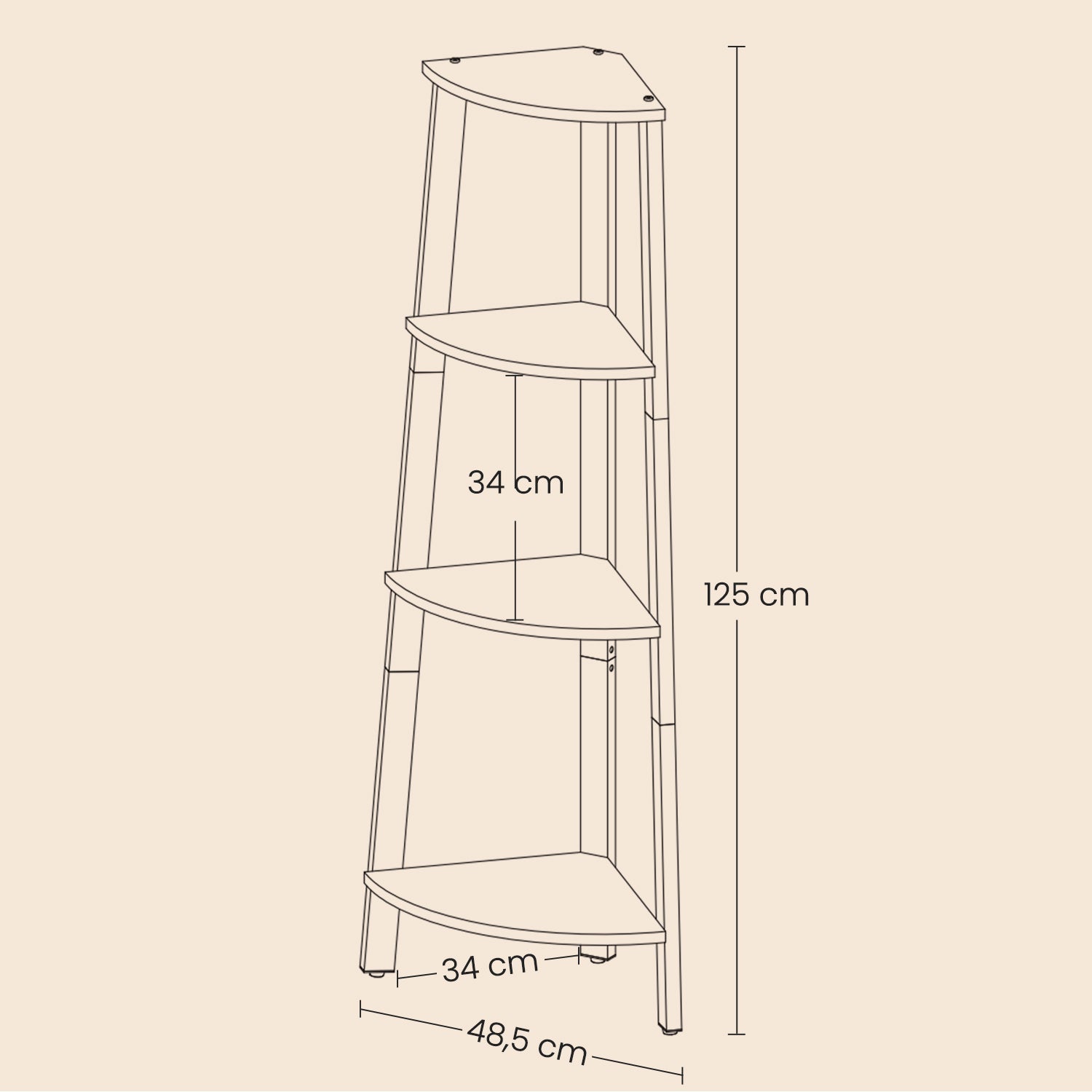 4-Tier Corner Bookshelf - Steel Frame - Natural Oak