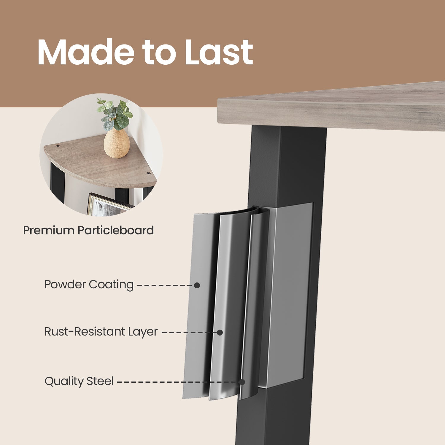 4-Tier Corner Bookshelf - Steel Frame - Natural Oak