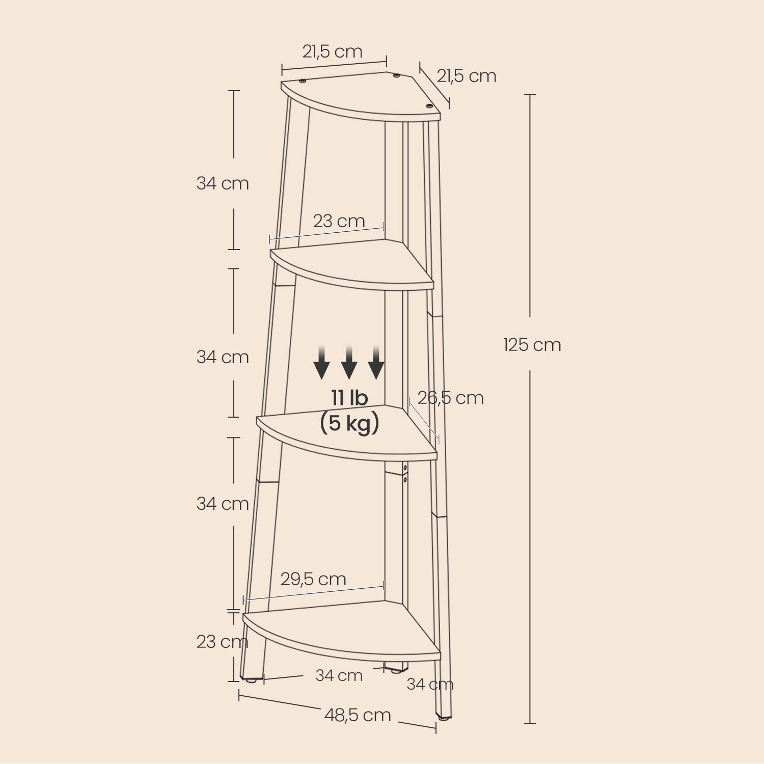 Corner Ladder Shelf - 4-Tier Design - Steel Frame - Natural Oak
