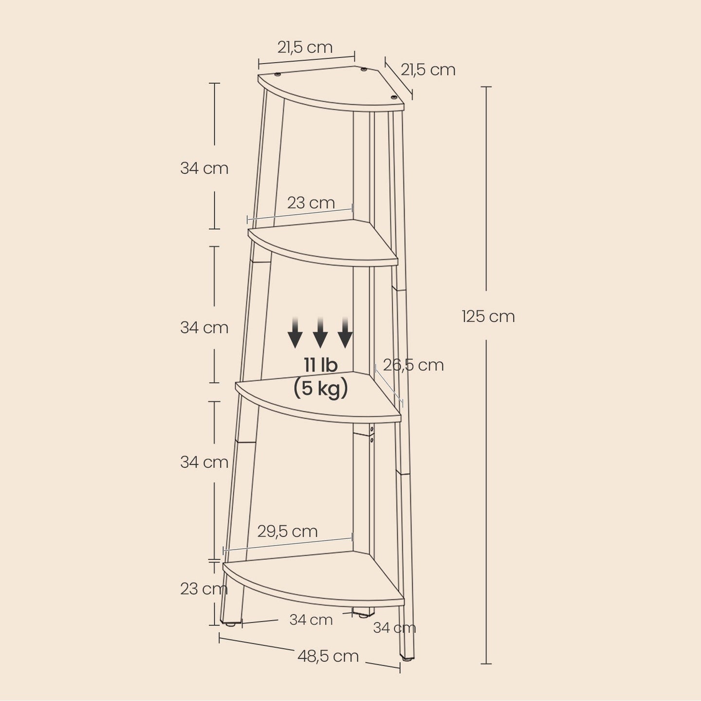 Corner Ladder Shelf - 4-Tier Design - Steel Frame - Natural Oak