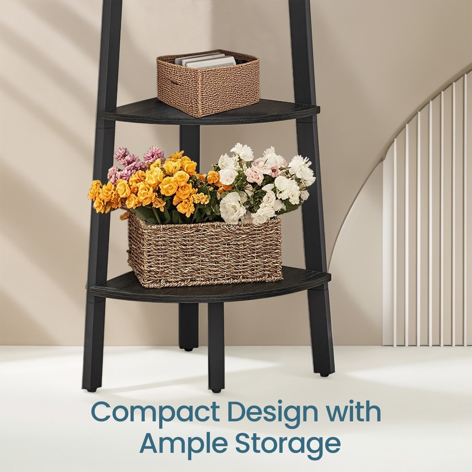 Corner Shelf Unit - 5-Tier Industrial Design - Engineered Wood - Natural Oak