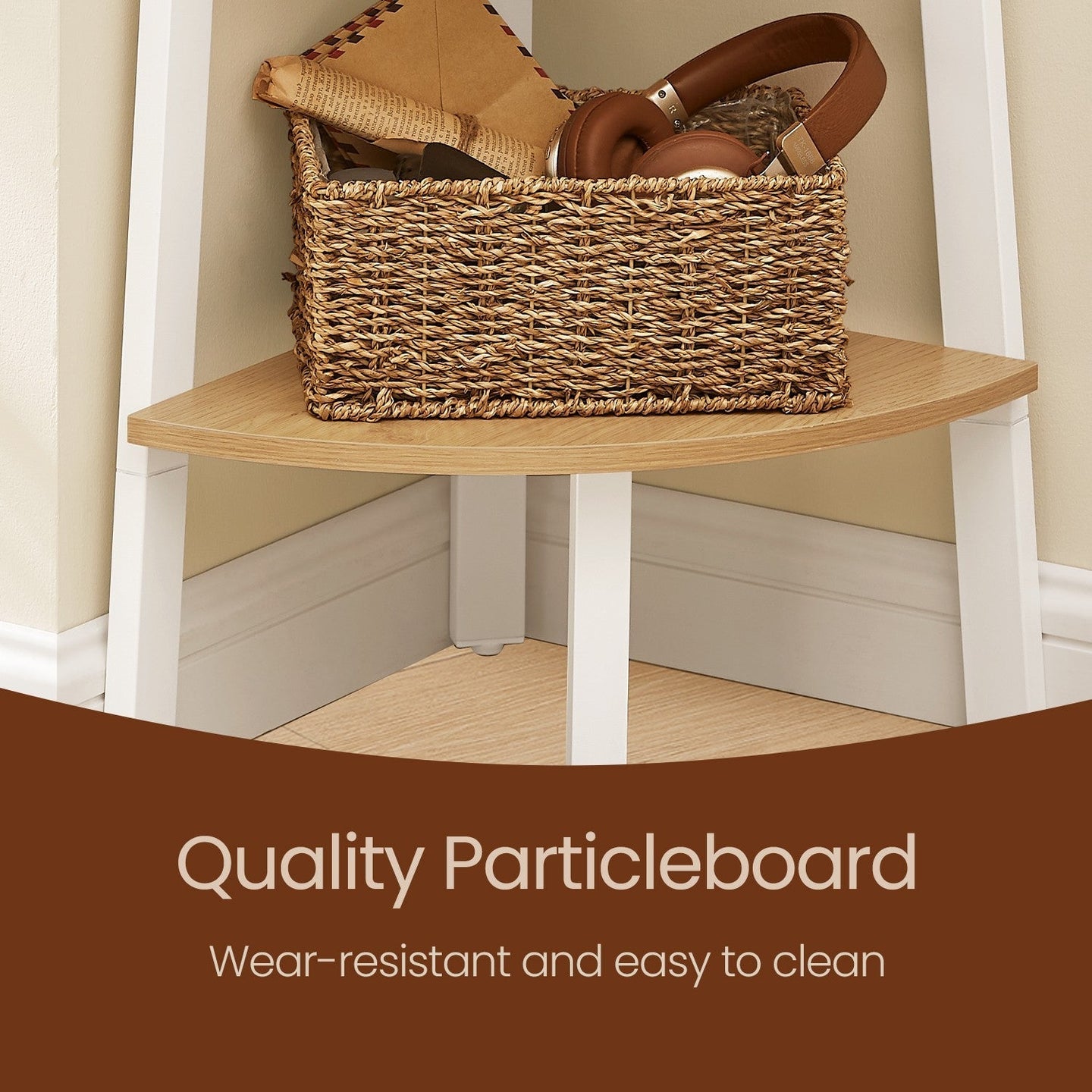 Corner Ladder Shelf - 5-Tier Industrial Style - Wood - Natural Oak