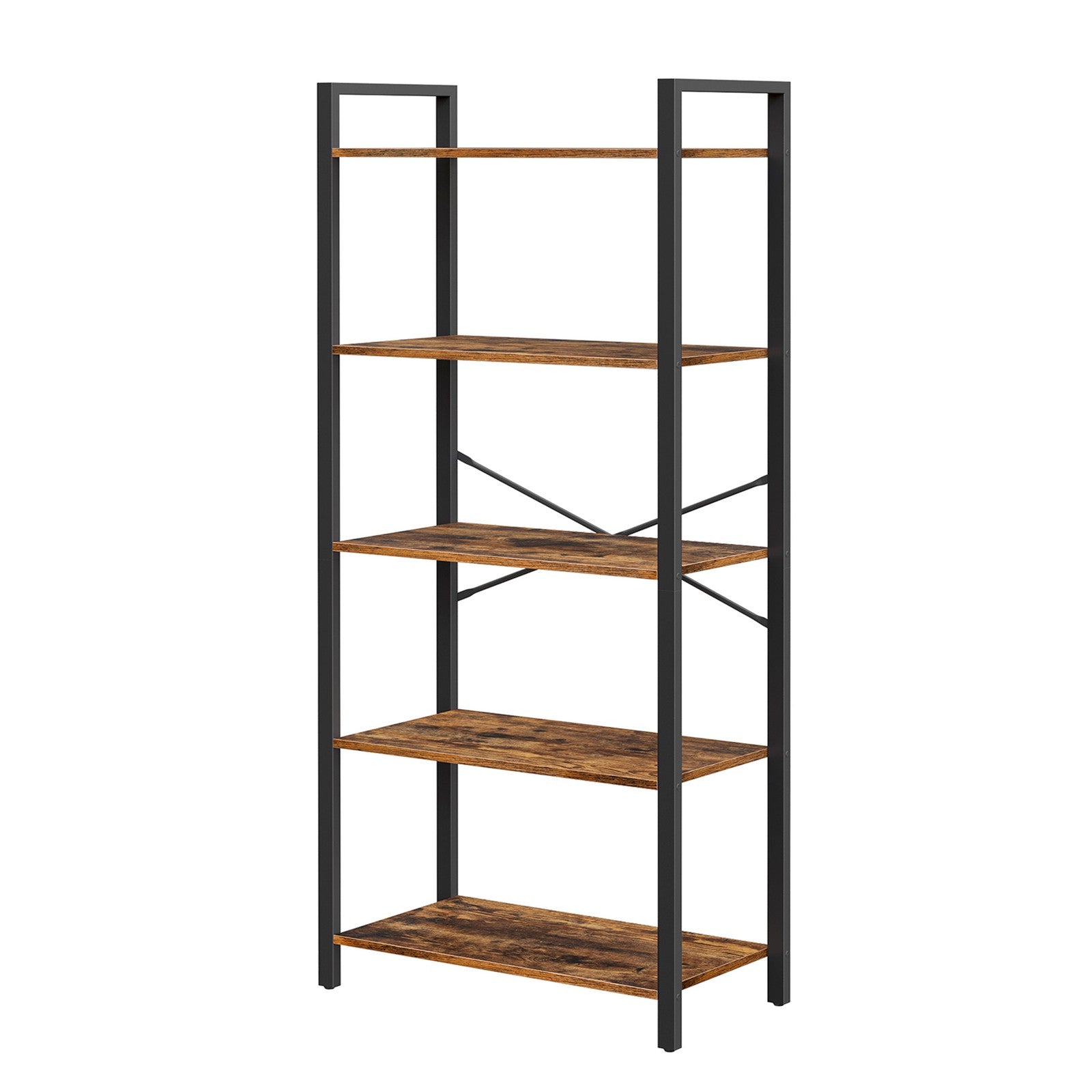 4-Shelf Storage Rack - Wood and Steel - Rustic Brown