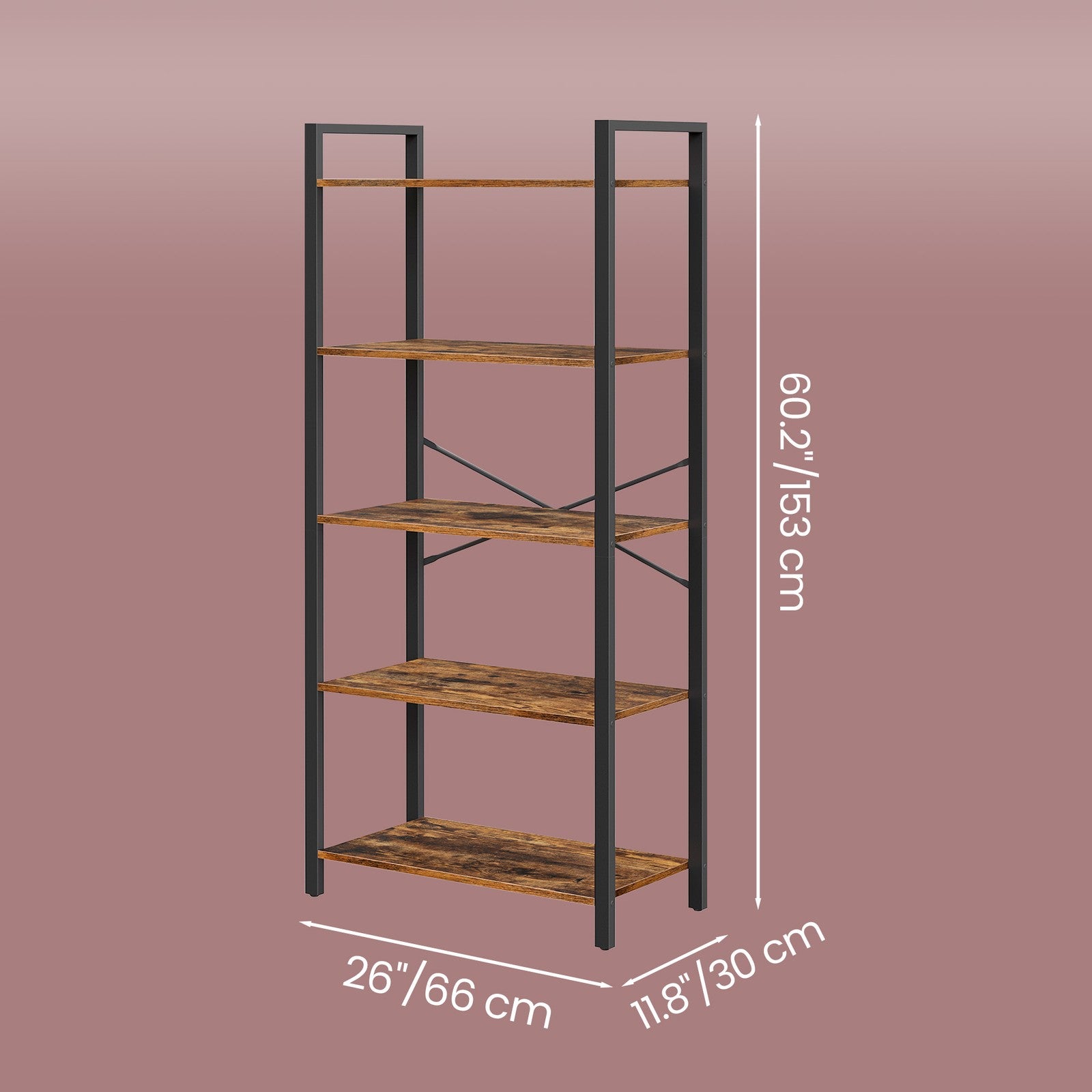 4-Shelf Storage Rack - Wood and Steel - Rustic Brown