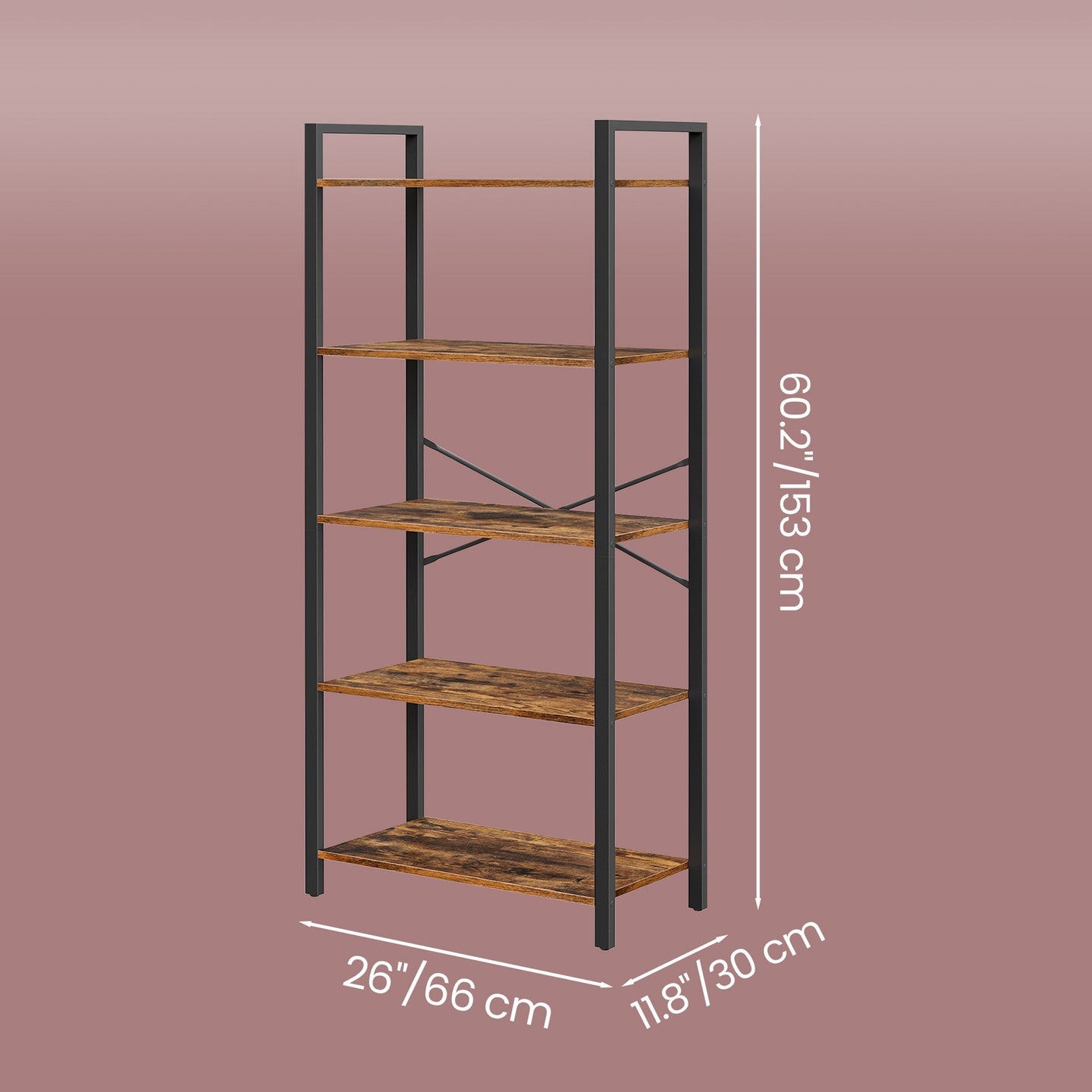 4-Shelf Storage Rack - Wood and Steel - Rustic Brown