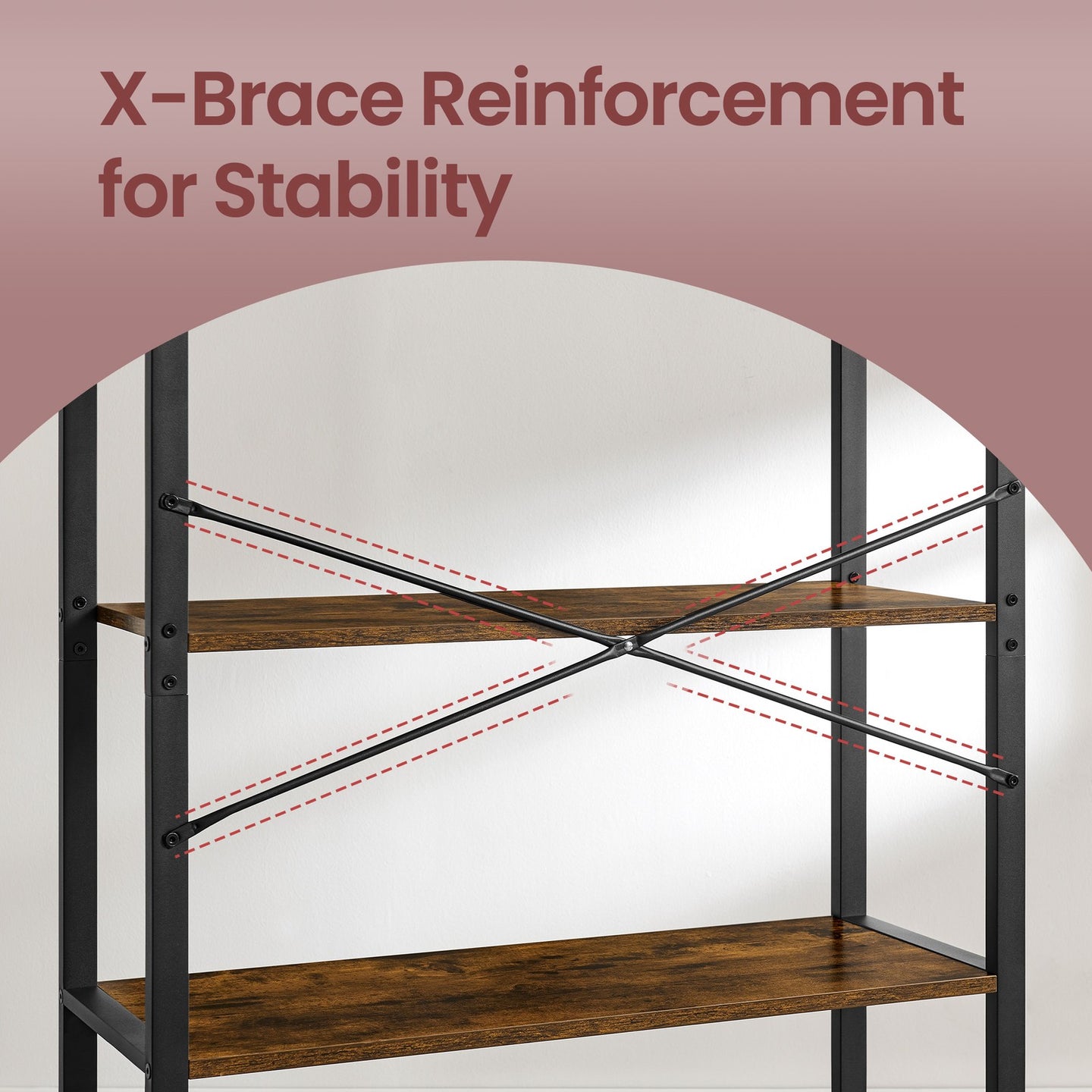 4-Shelf Storage Rack - Wood and Steel - Rustic Brown