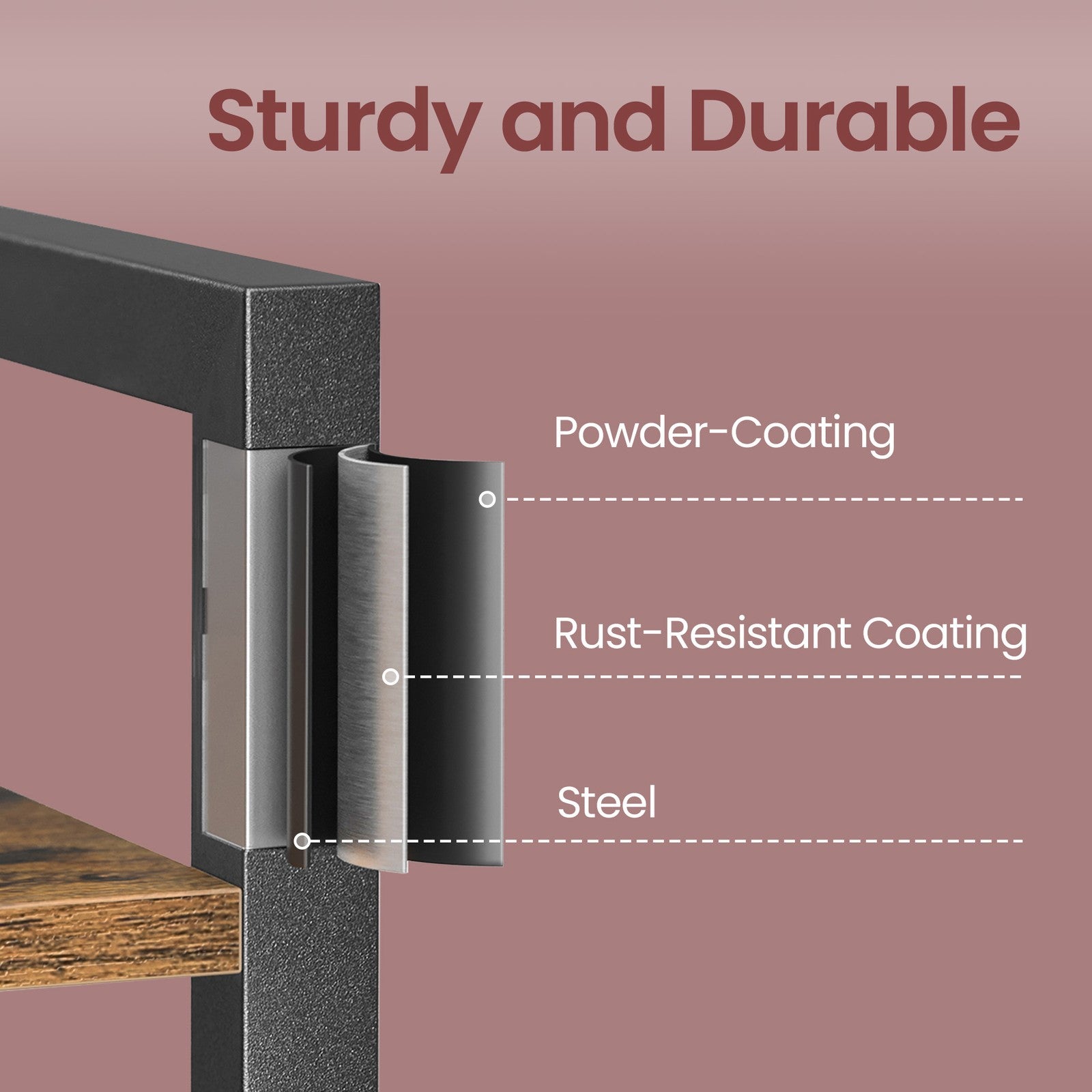 4-Shelf Storage Rack - Wood and Steel - Rustic Brown
