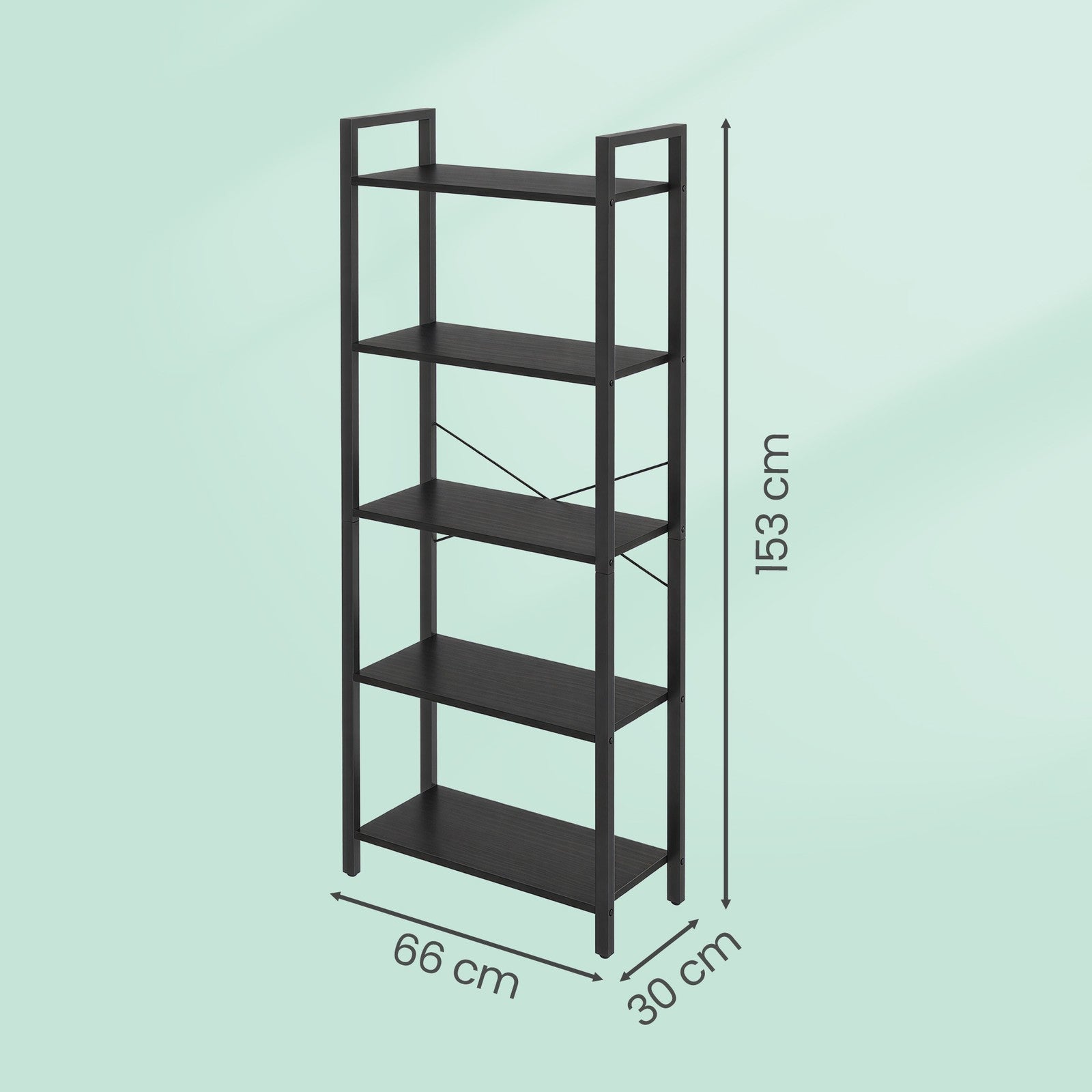 Tall Storage Shelf - Steel - Rustic Brown and Black - 5-Tier Industrial Bookcase