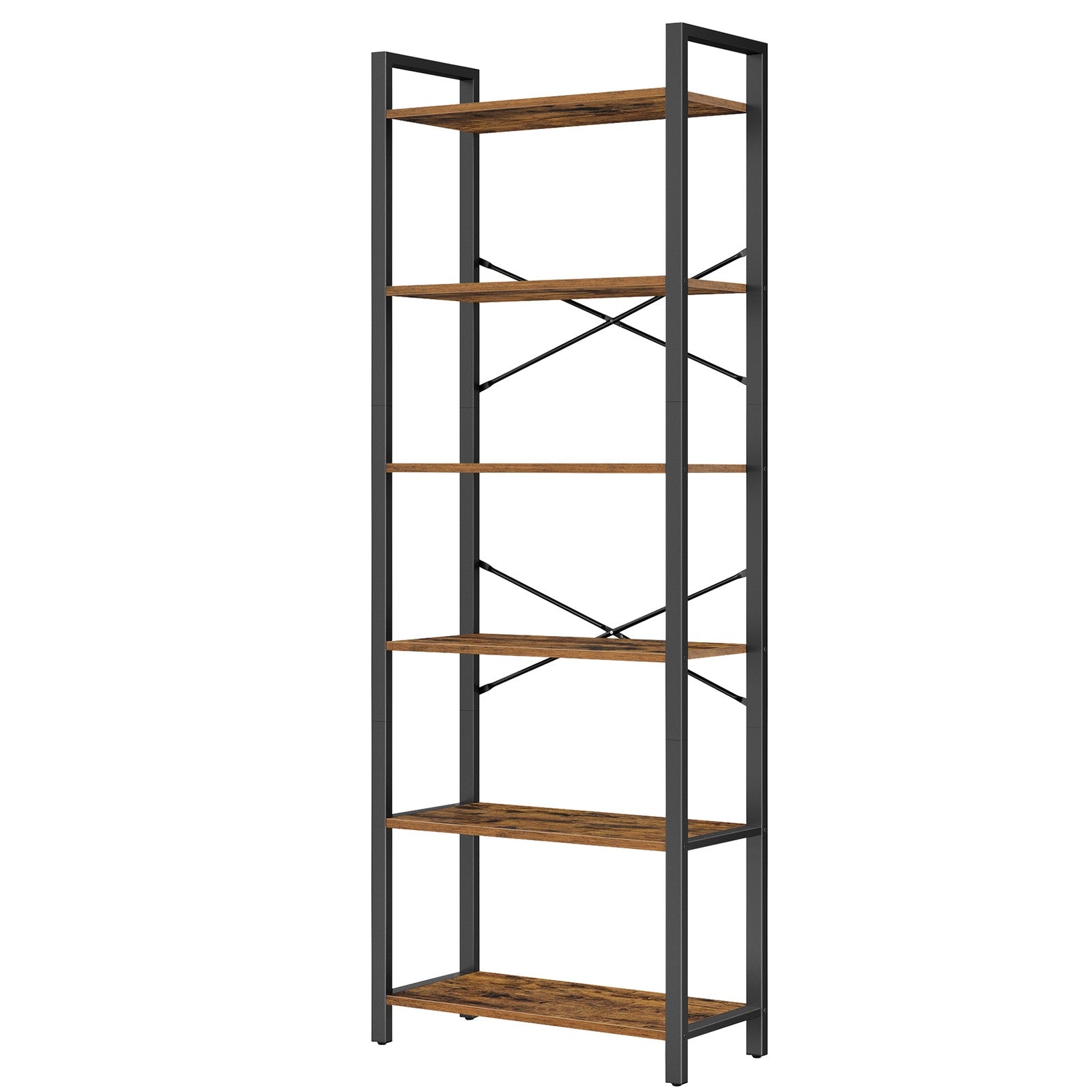 6-Tier Bookshelf, Bookcase - Particleboard and Steel - Greige