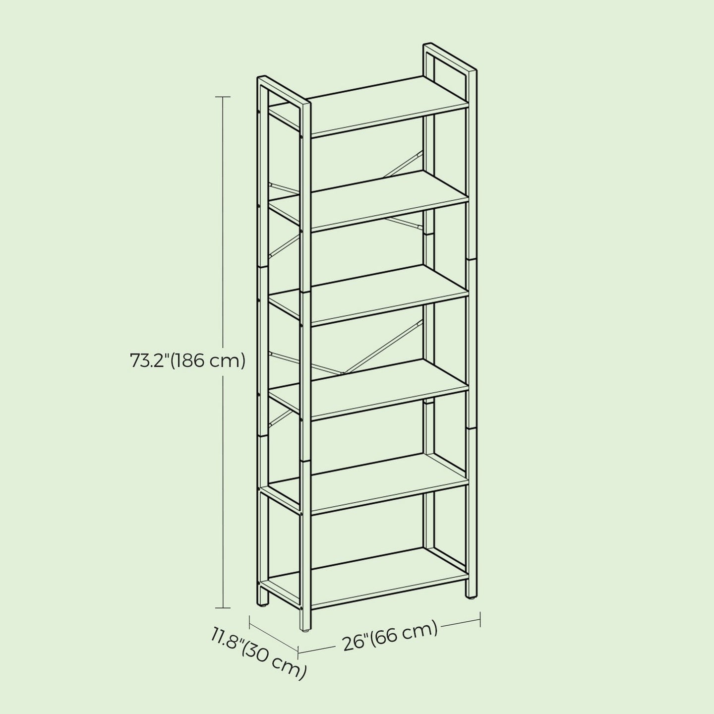 6-Tier Bookshelf - Steel Frame - Special Walnut and Black - Freestanding Design for Living Room