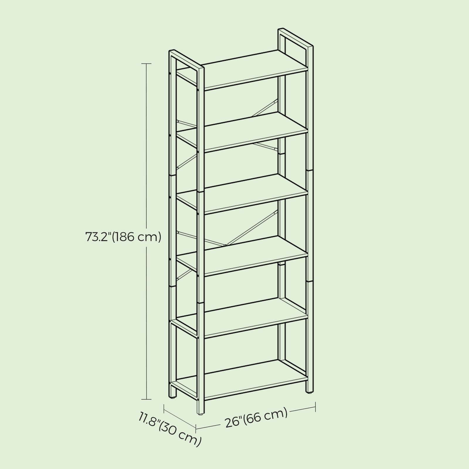 6-Tier Bookshelf - Steel Frame - Special Walnut and Black - Freestanding Design for Living Room