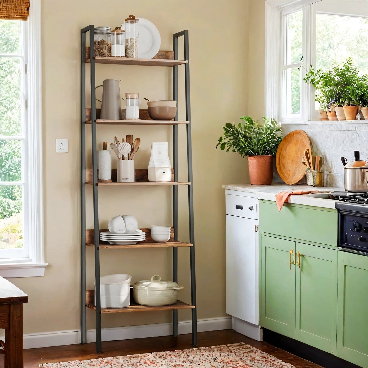5-Tier Bookcase - Metal Frame - Rustic Brown and Black - Freestanding Design for Home Office and Living Spaces