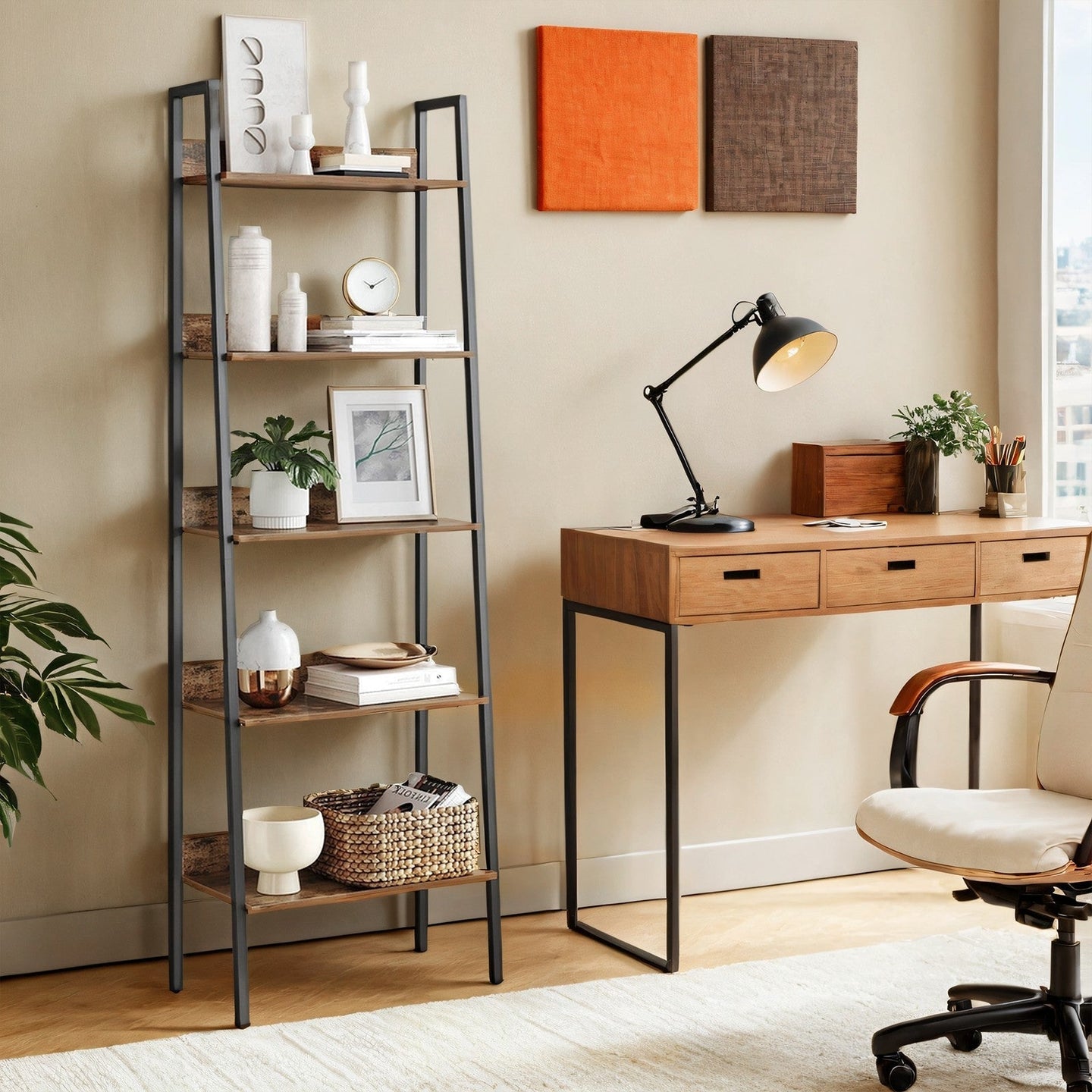 5-Tier Bookcase - Metal Frame - Rustic Brown and Black - Freestanding Design for Home Office and Living Spaces