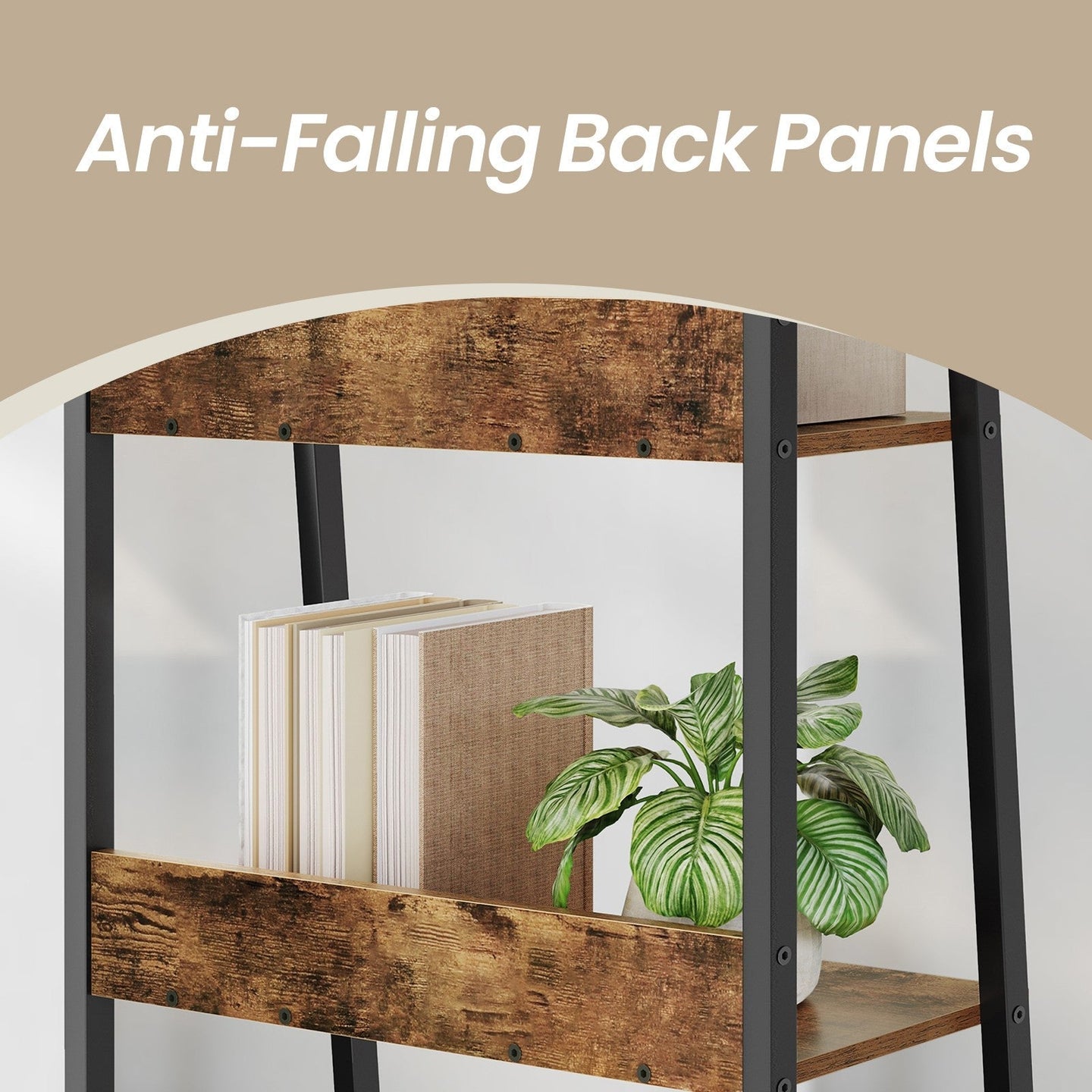 5-Tier Bookcase - Metal Frame - Rustic Brown and Black - Freestanding Design for Home Office and Living Spaces