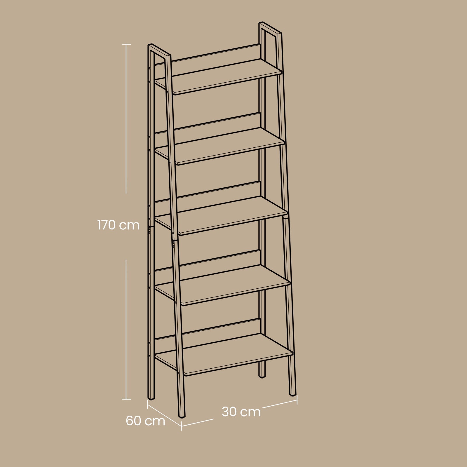 5-Tier Bookcase - Metal Frame - Rustic Brown and Black - Freestanding Design for Home Office and Living Spaces