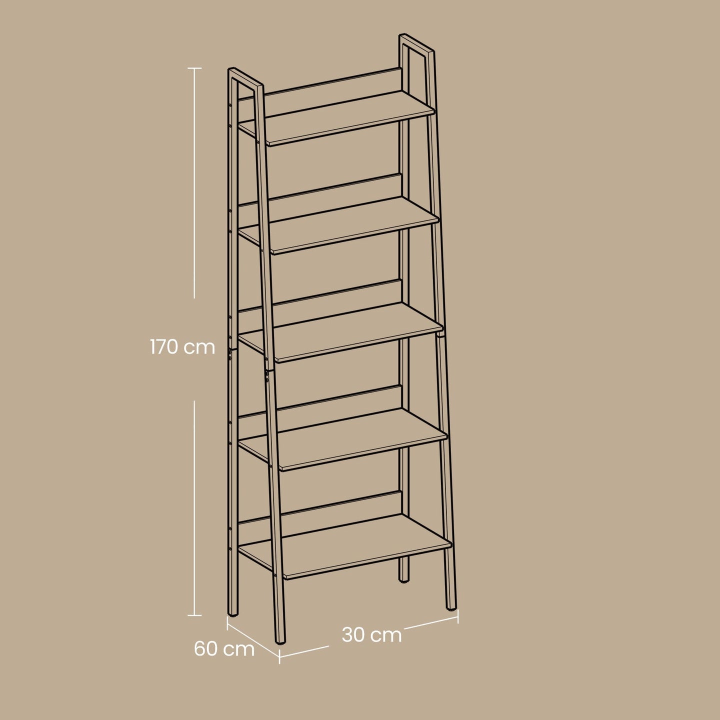 5-Tier Bookcase - Metal Frame - Rustic Brown and Black - Freestanding Design for Home Office and Living Spaces