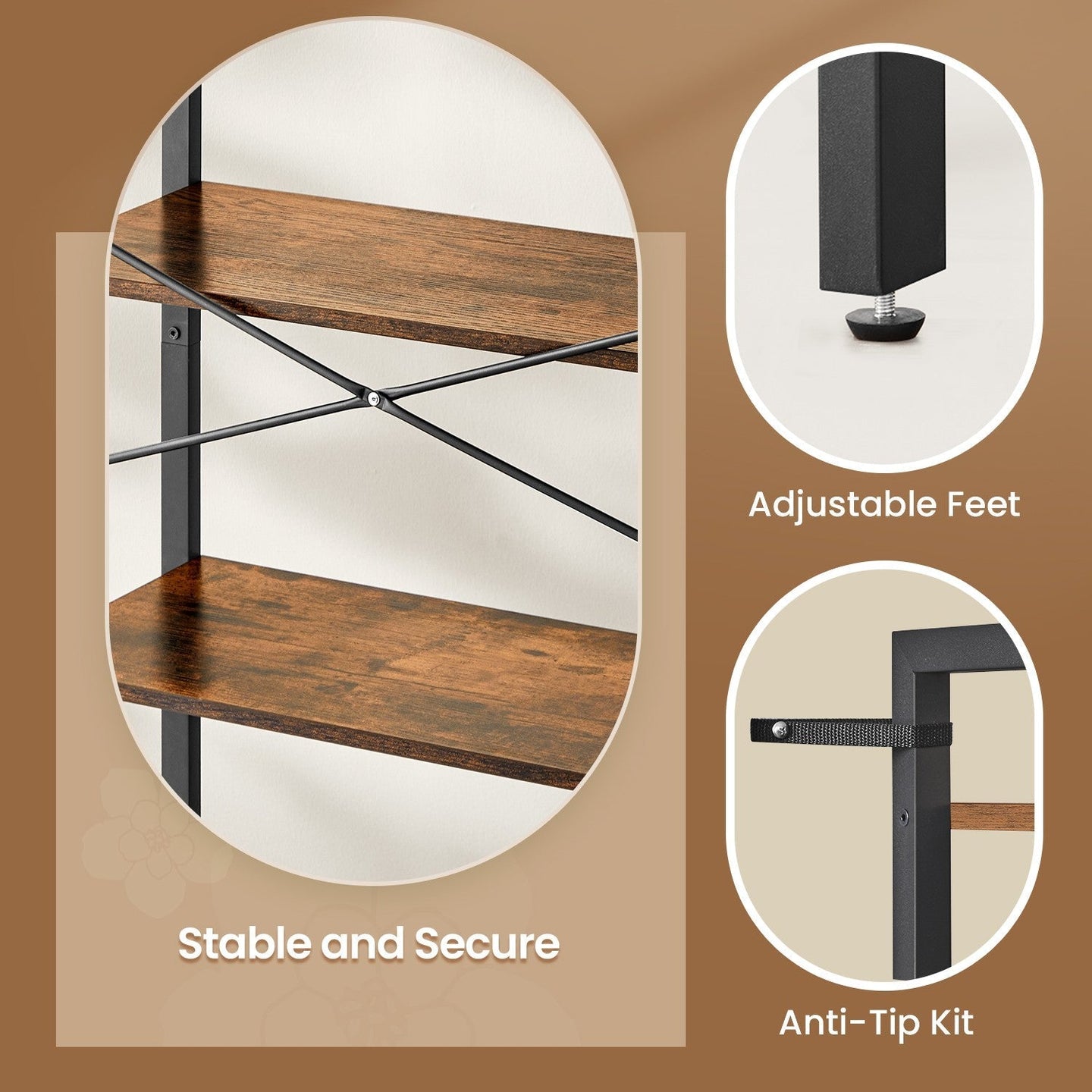 6-Tier Storage Rack - Steel Frame - Special Walnut and Black - Freestanding Multi-Use Shelf Unit