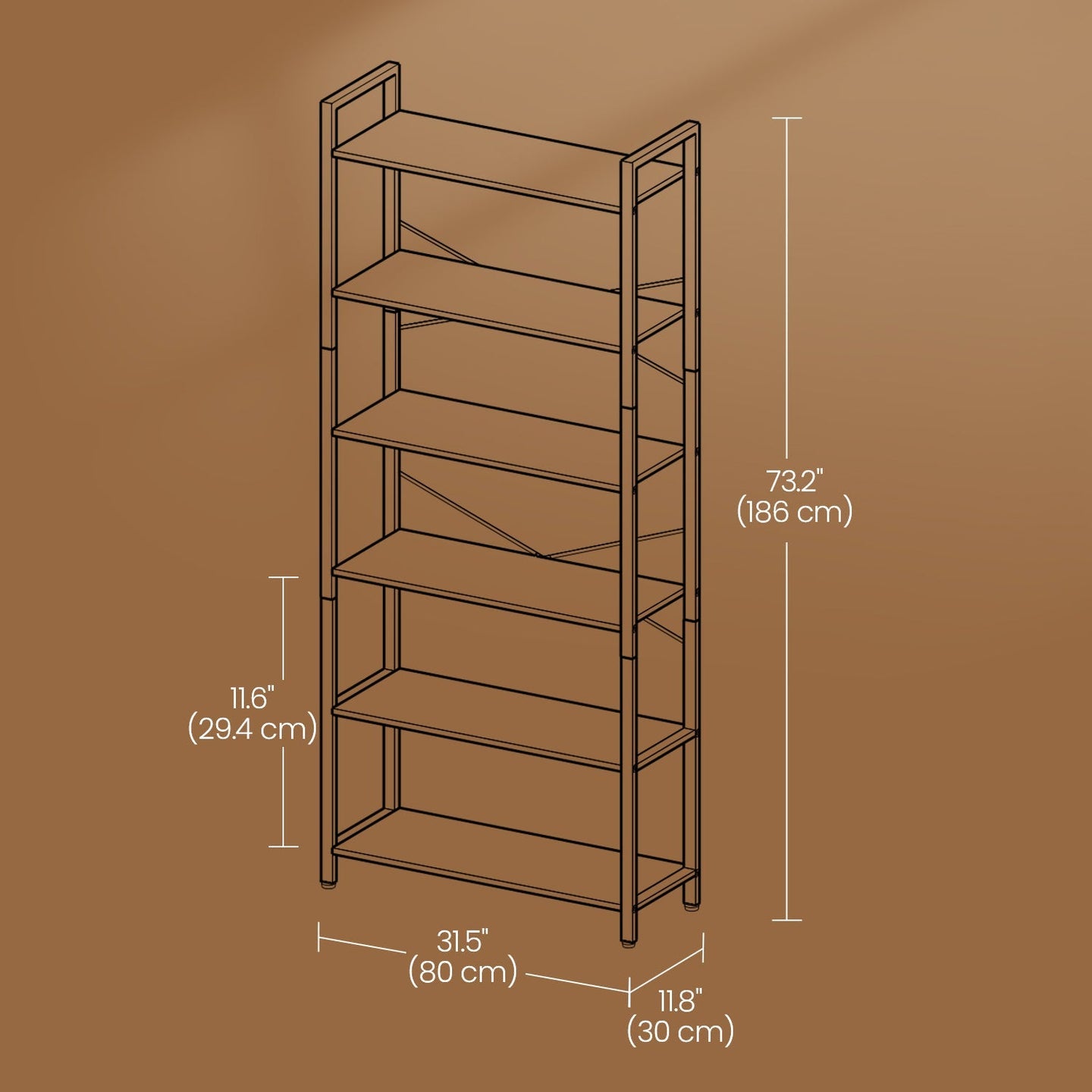 6-Tier Storage Rack - Steel Frame - Special Walnut and Black - Freestanding Multi-Use Shelf Unit