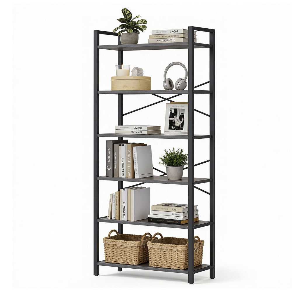 Freestanding Storage Shelf - Wood and Steel - Black