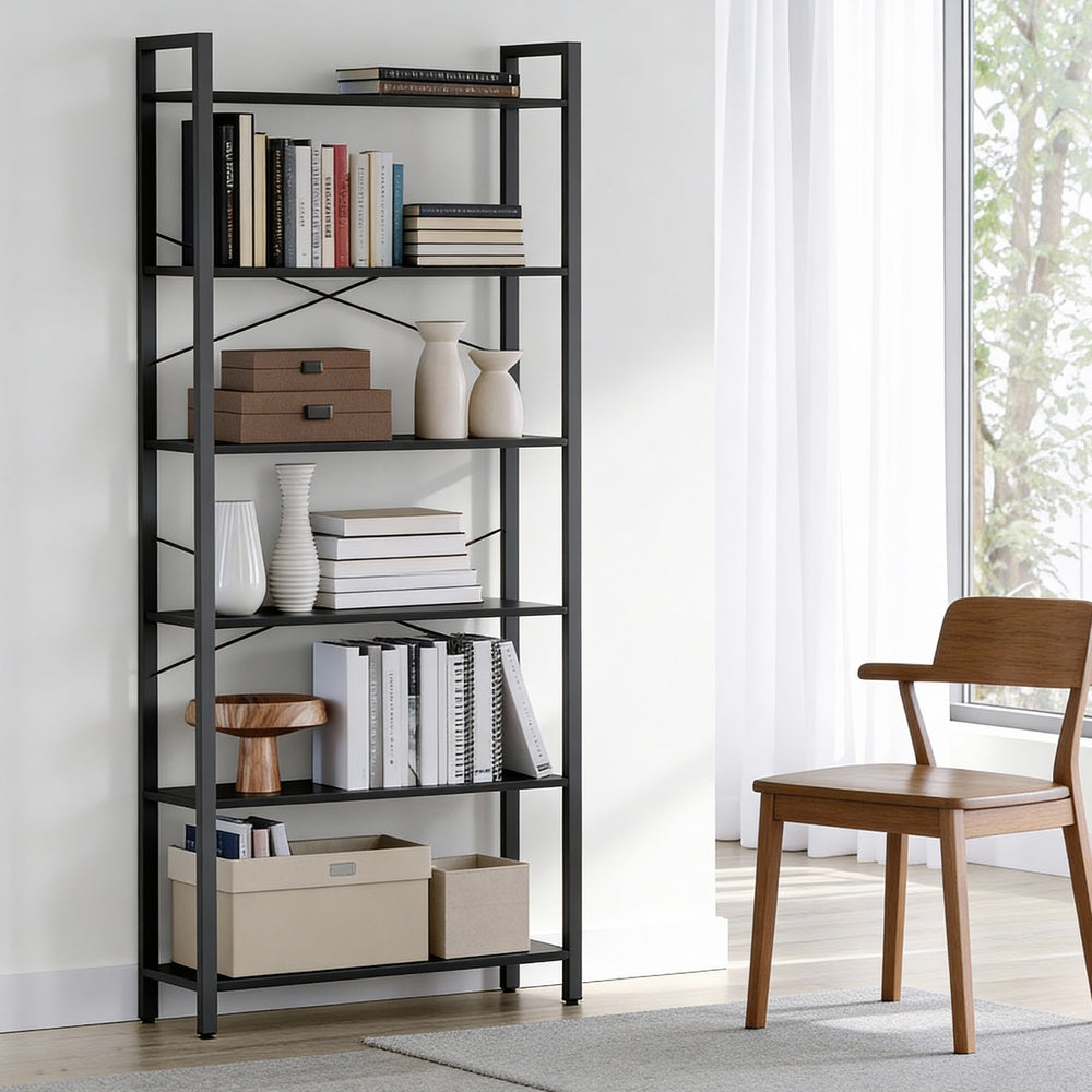 Freestanding Storage Shelf - Wood and Steel - Black