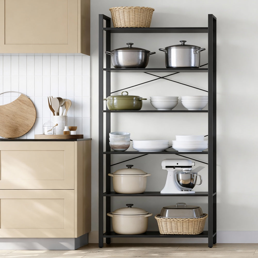 Freestanding Storage Shelf - Wood and Steel - Black