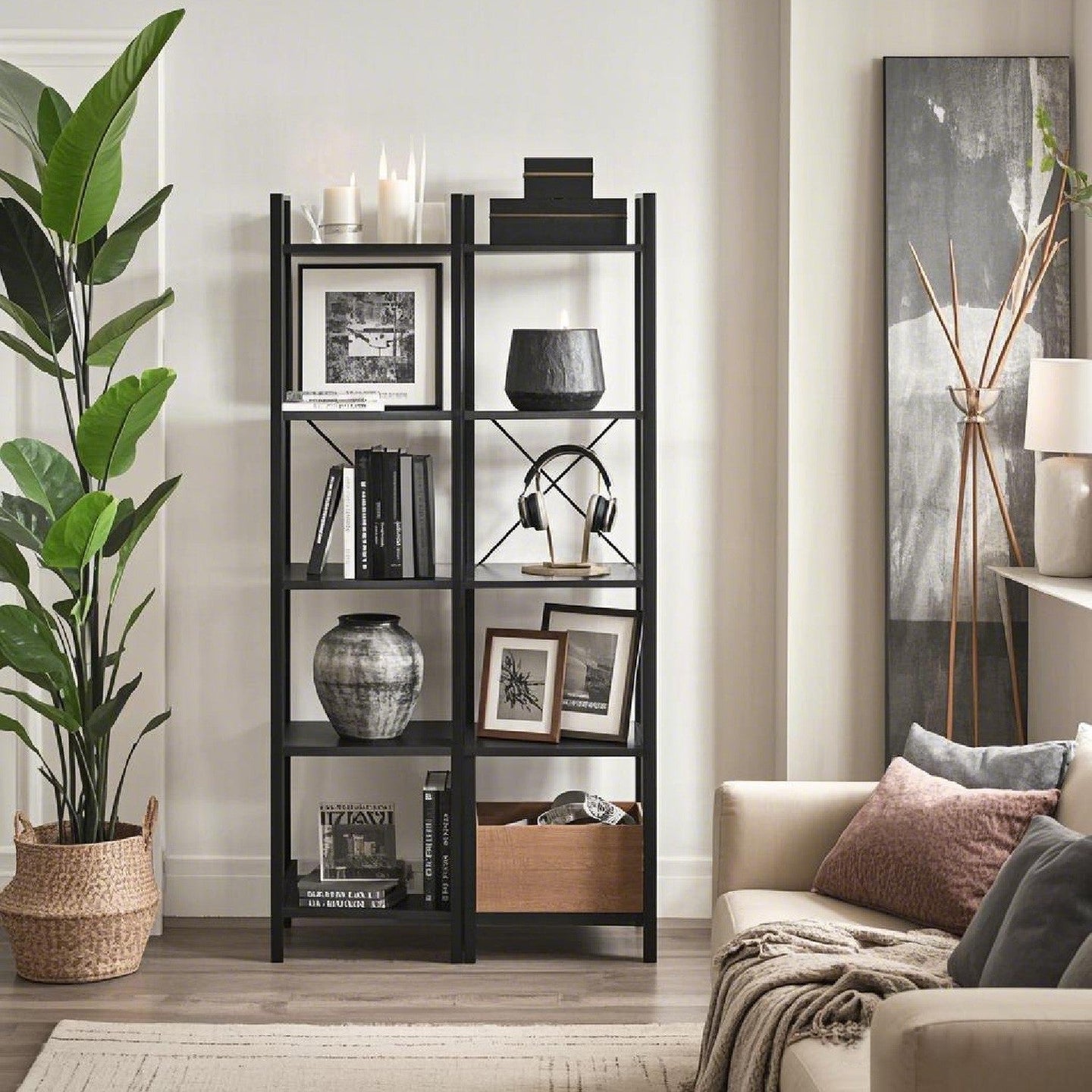 5-Tier Bookcase - Wood - Rustic Brown and Black - Freestanding Storage for Home Office and Living Room