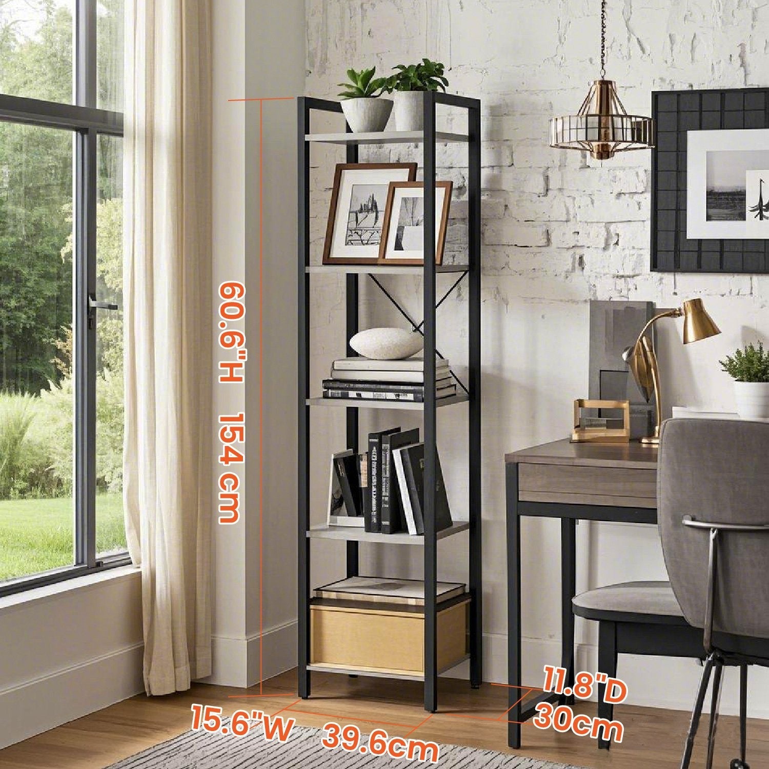 5-Tier Bookcase - Wood - Rustic Brown and Black - Freestanding Storage for Home Office and Living Room
