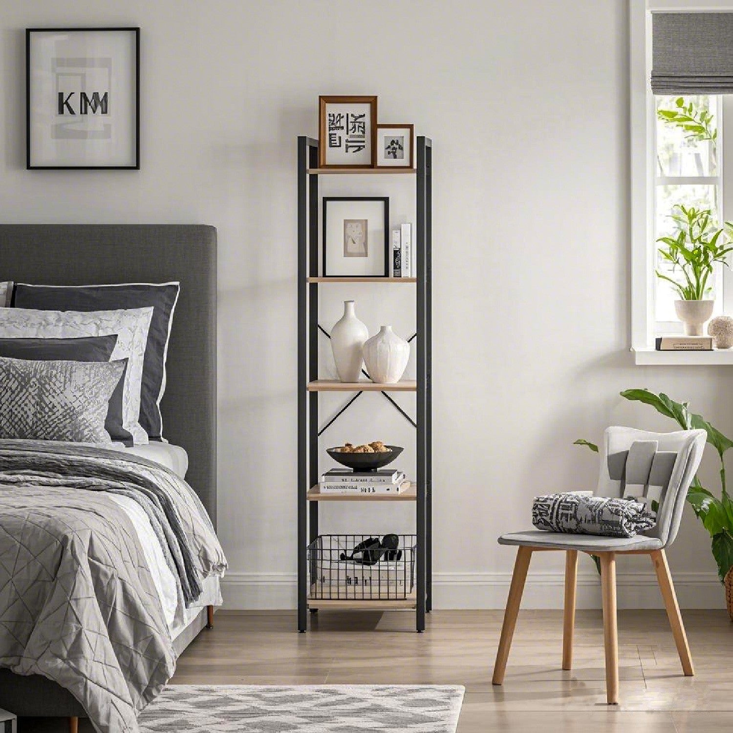 5-Tier Bookcase - Wood - Rustic Brown and Black - Freestanding Storage for Home Office and Living Room